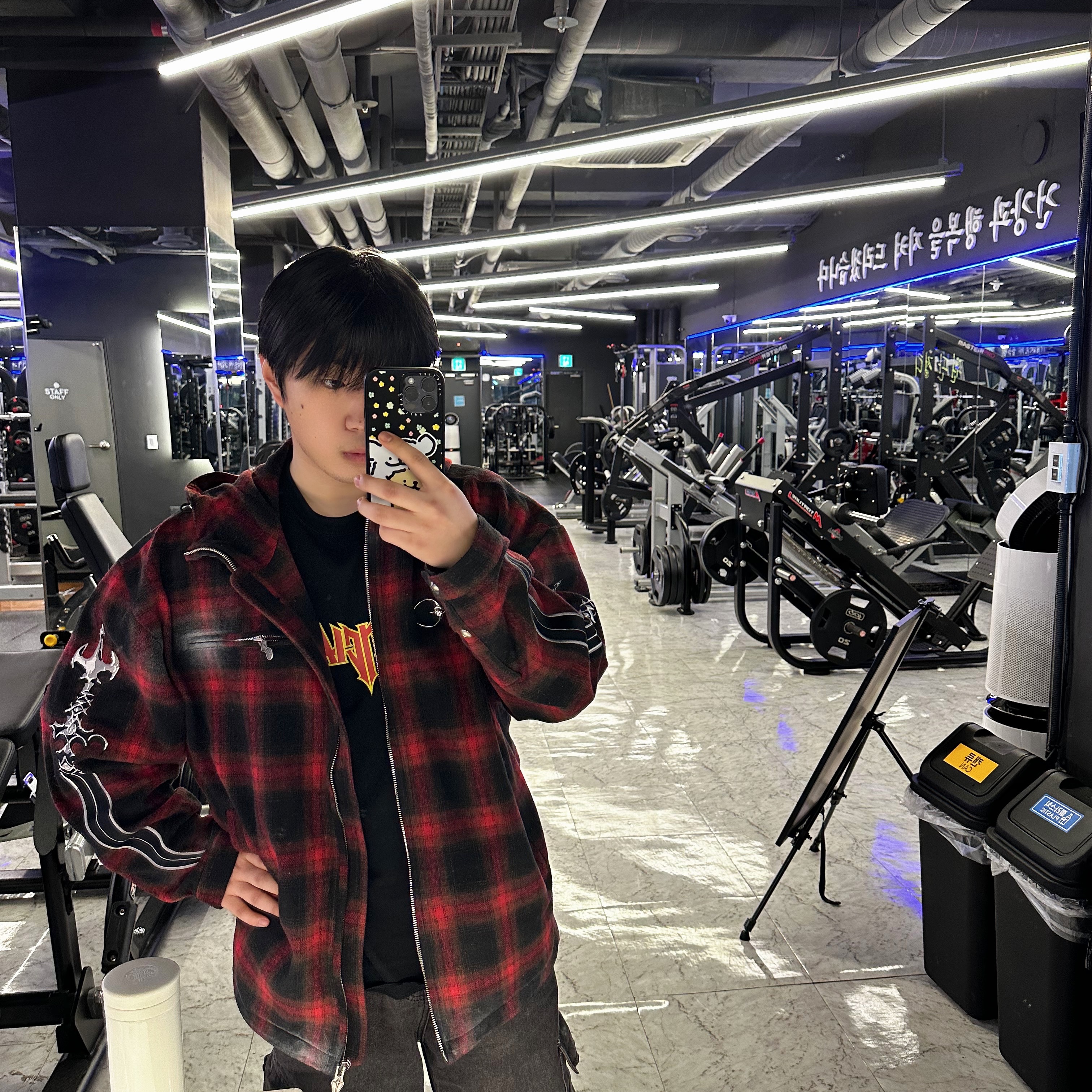 Thug Club Arab Sword Flannel Zip-Up Red - 24FW 착용 스타일