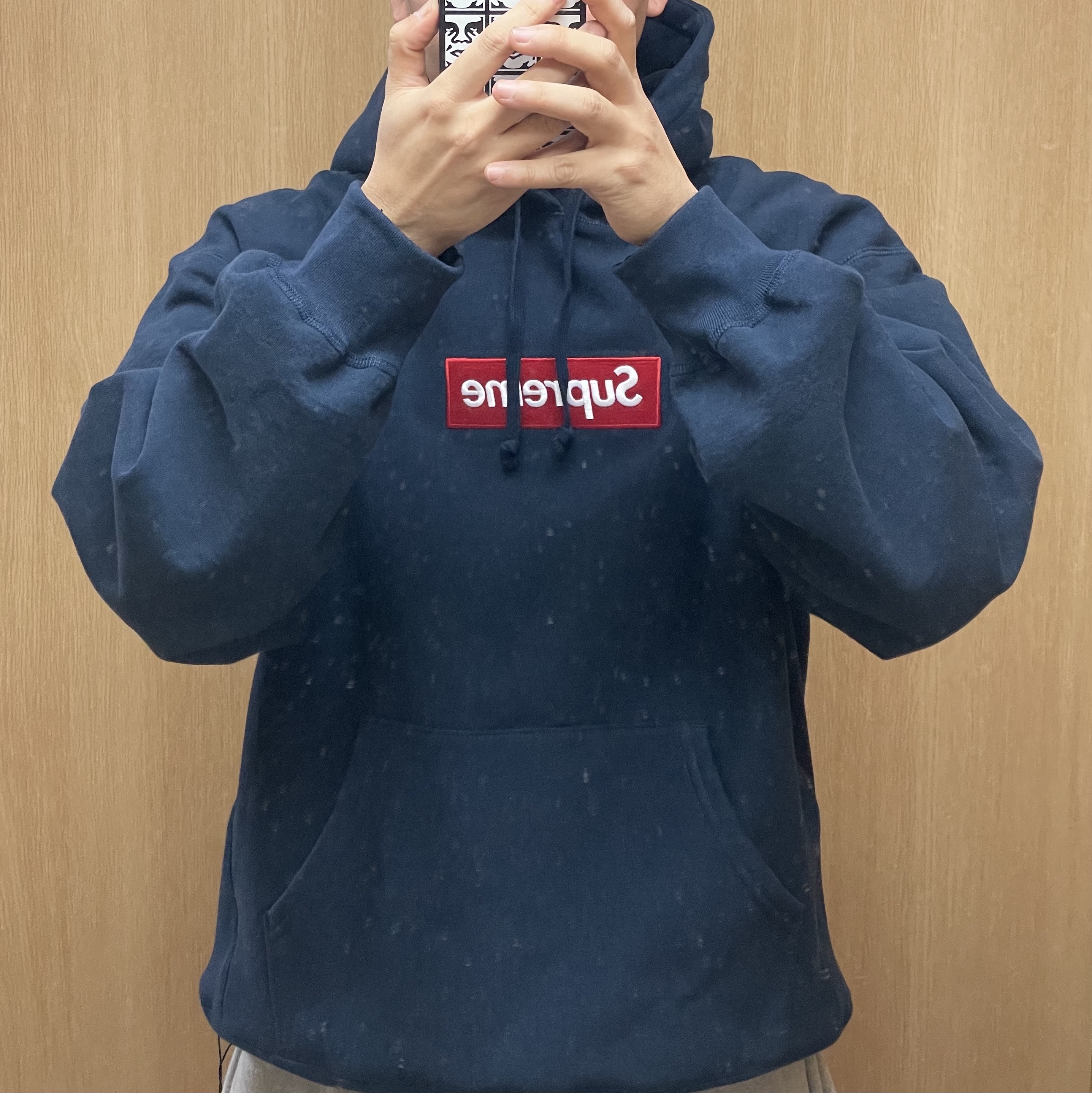 Supreme Box Logo Hooded Sweatshirt Navy - 24FW 착용 스타일