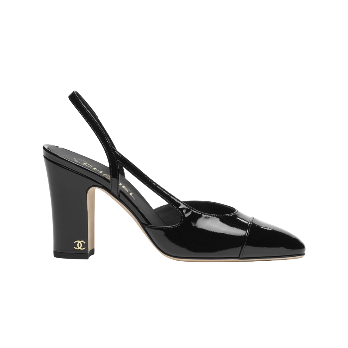 (W) 샤넬 슬링백 페이턴트 카프스킨 & 블랙((W) Chanel Slingbacks Patent Calfskin & Black) - 1