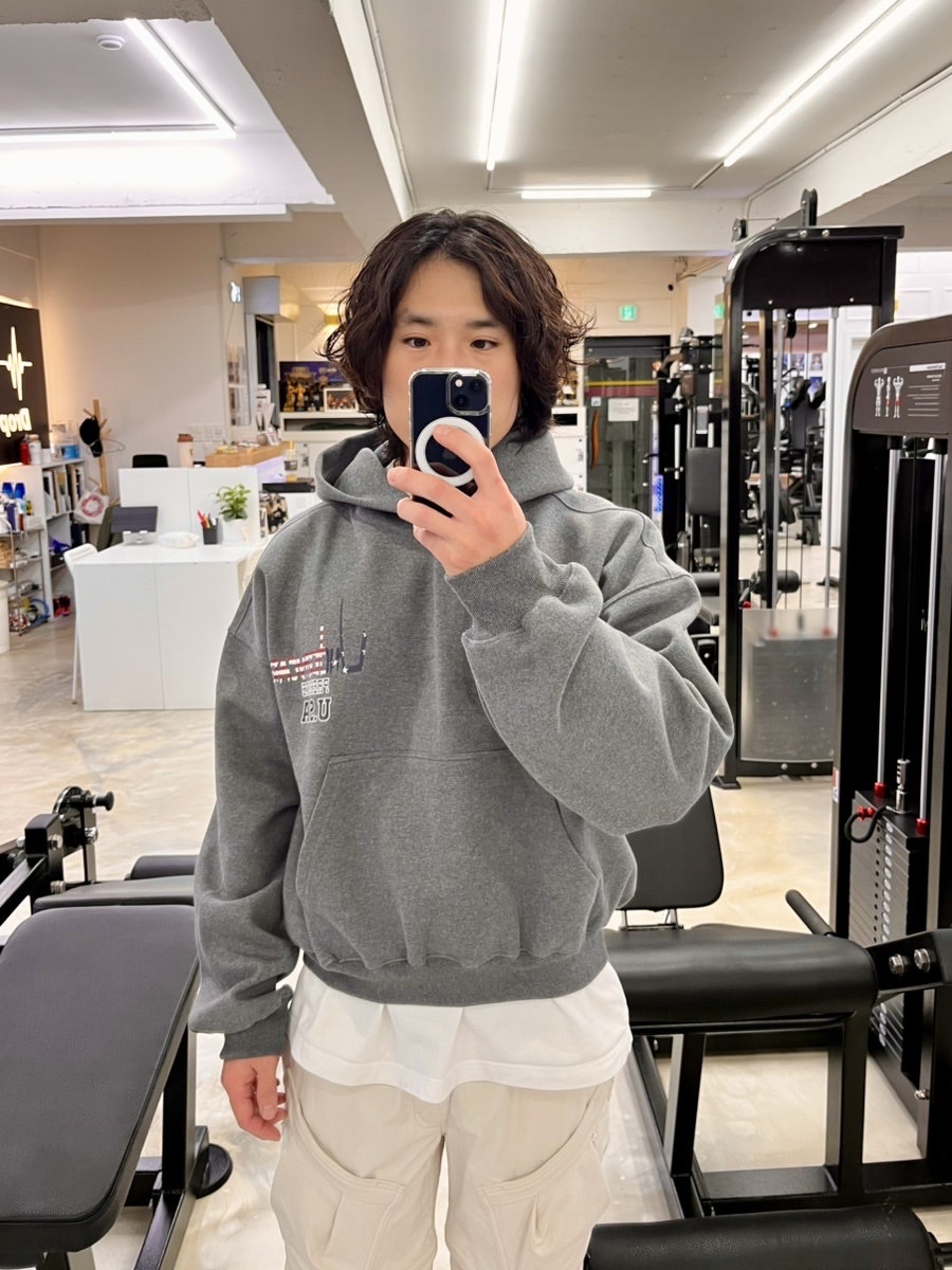 Undermycar POC USA Flag Bonded Sweat Hoodie Gray 착용 스타일 - 1