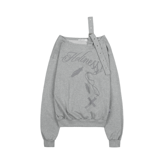 F24ZB063-MELANGE GRAY Fancy Club One-Shoulder Buckle Sweatshirt Melange Gray