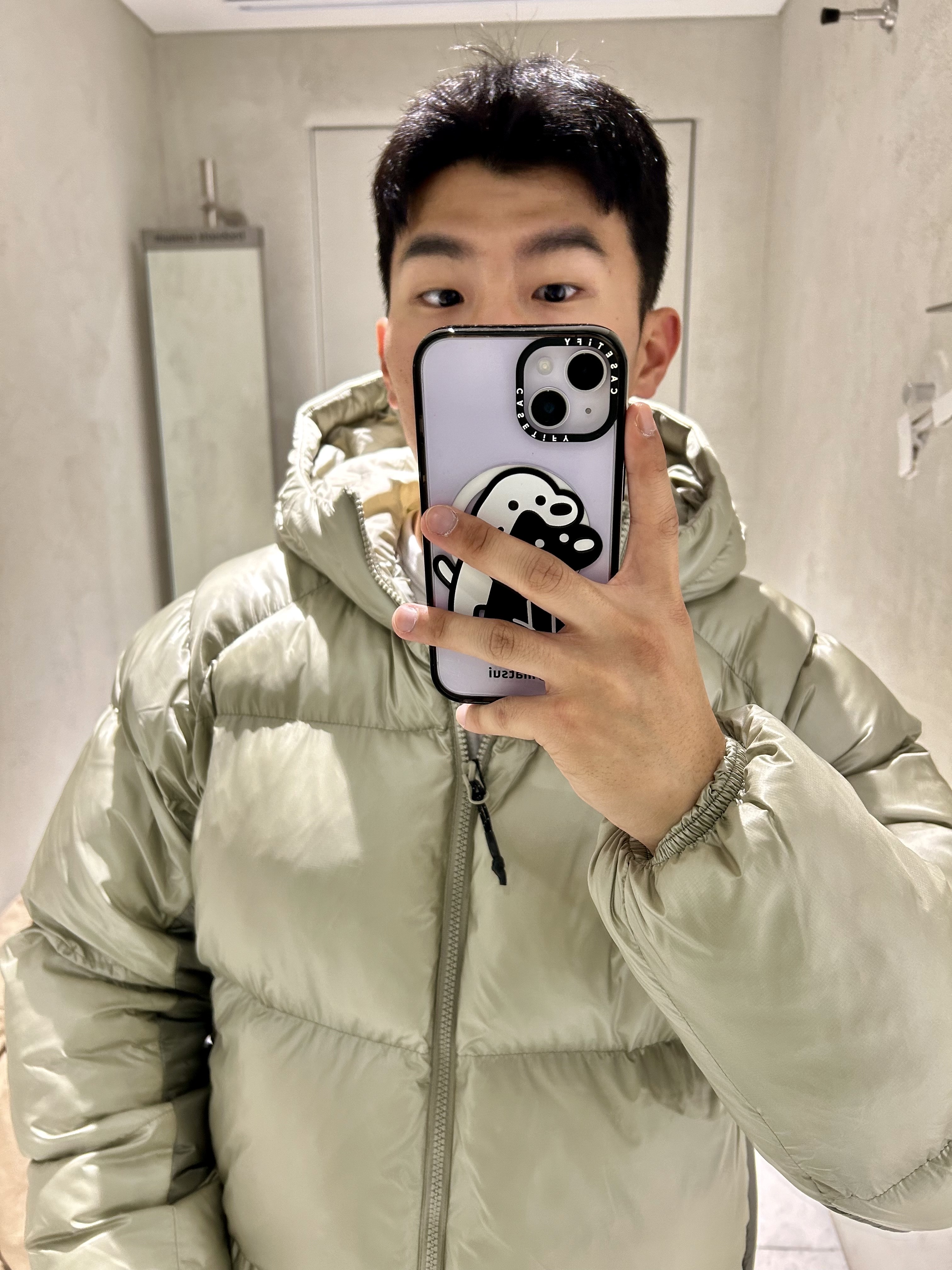 Musinsa Standard Iron Light Down Jacket Grey Blue 착용 스타일