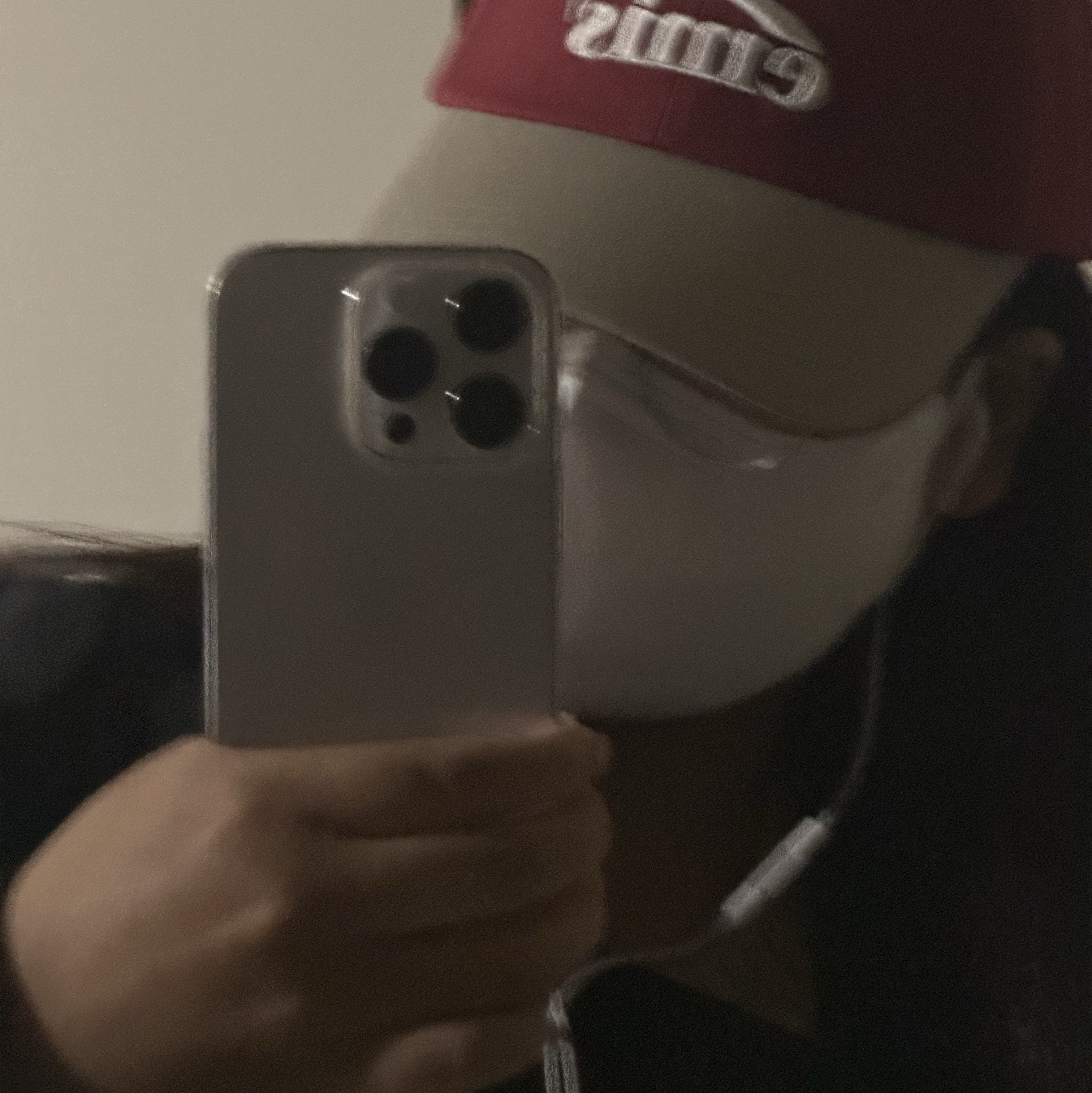 Emis New Logo Mix Ball Cap Beige Red 착용 스타일