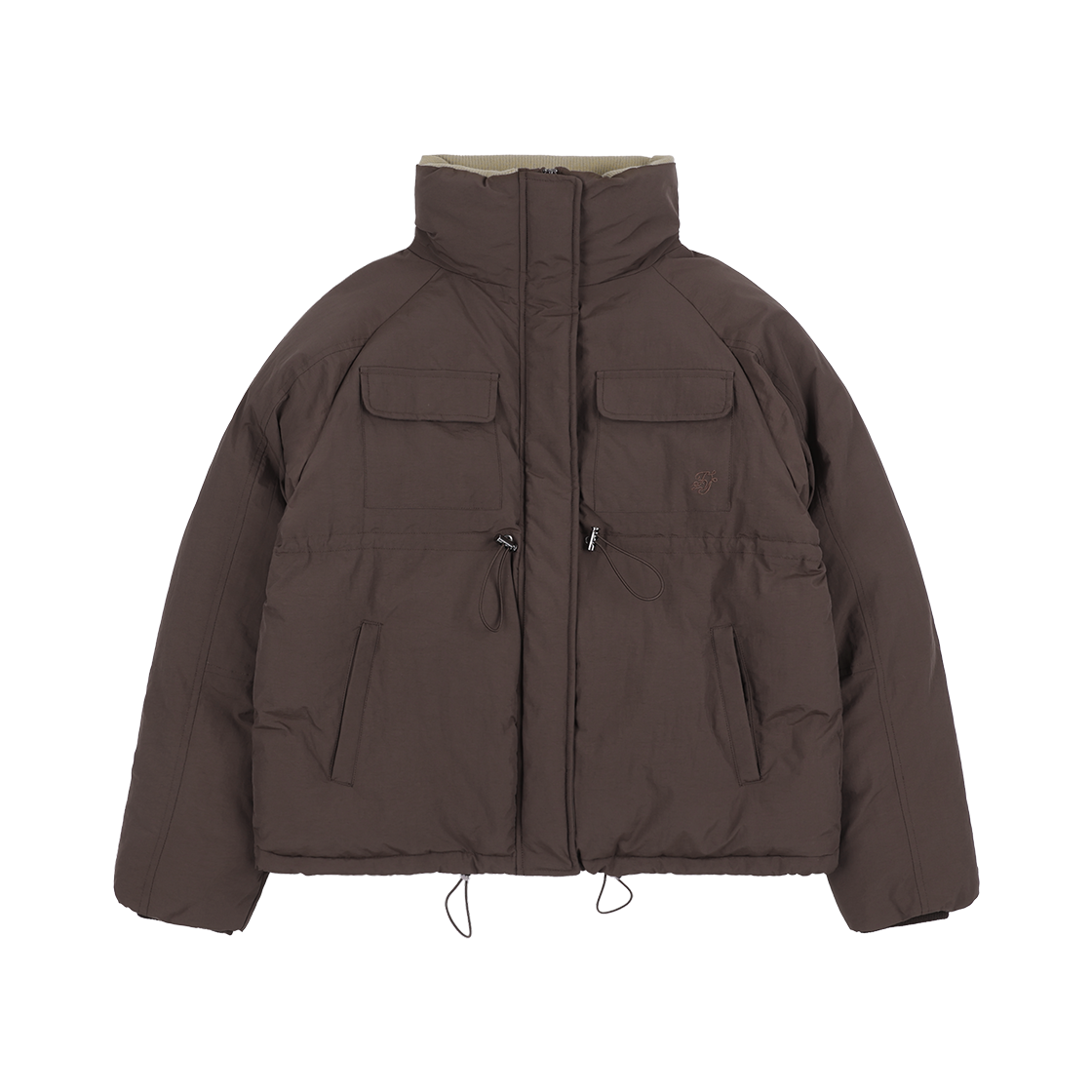 팬시클럽 하이넥 스트링 포켓 푸퍼 브라운