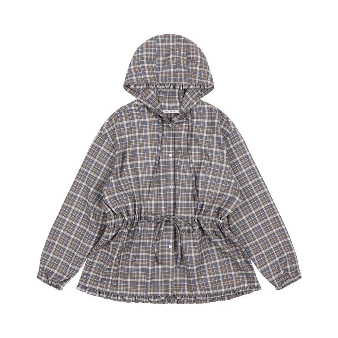 팬시클럽 프릴 체크 후드 자켓 블루