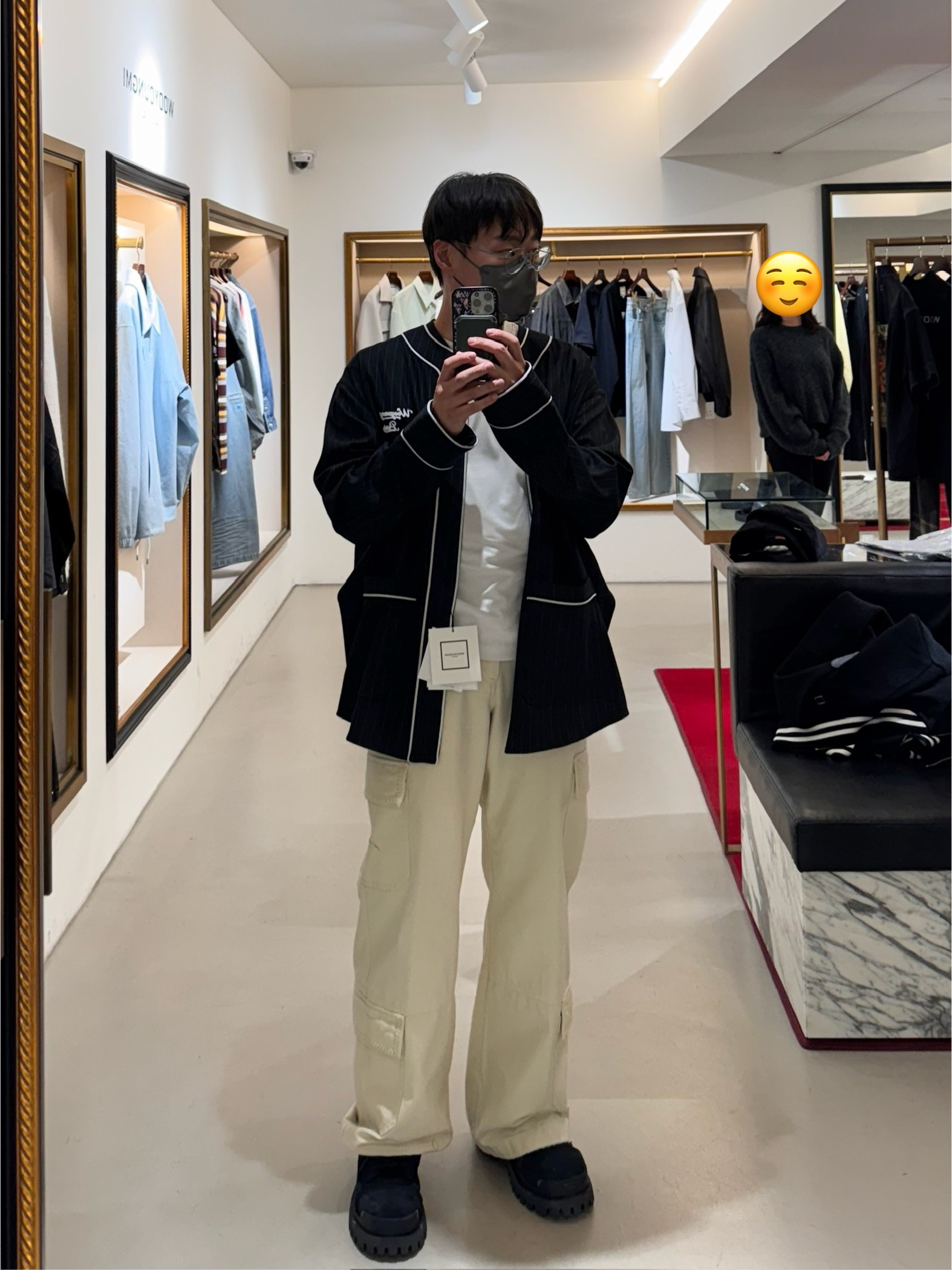 Balenciaga Paris Liberty Layered Oversized Shirts Dark Green, Wooyoungmi Varsity Zip Up Cardigan Black - 25SS 착용 스타일 - 2