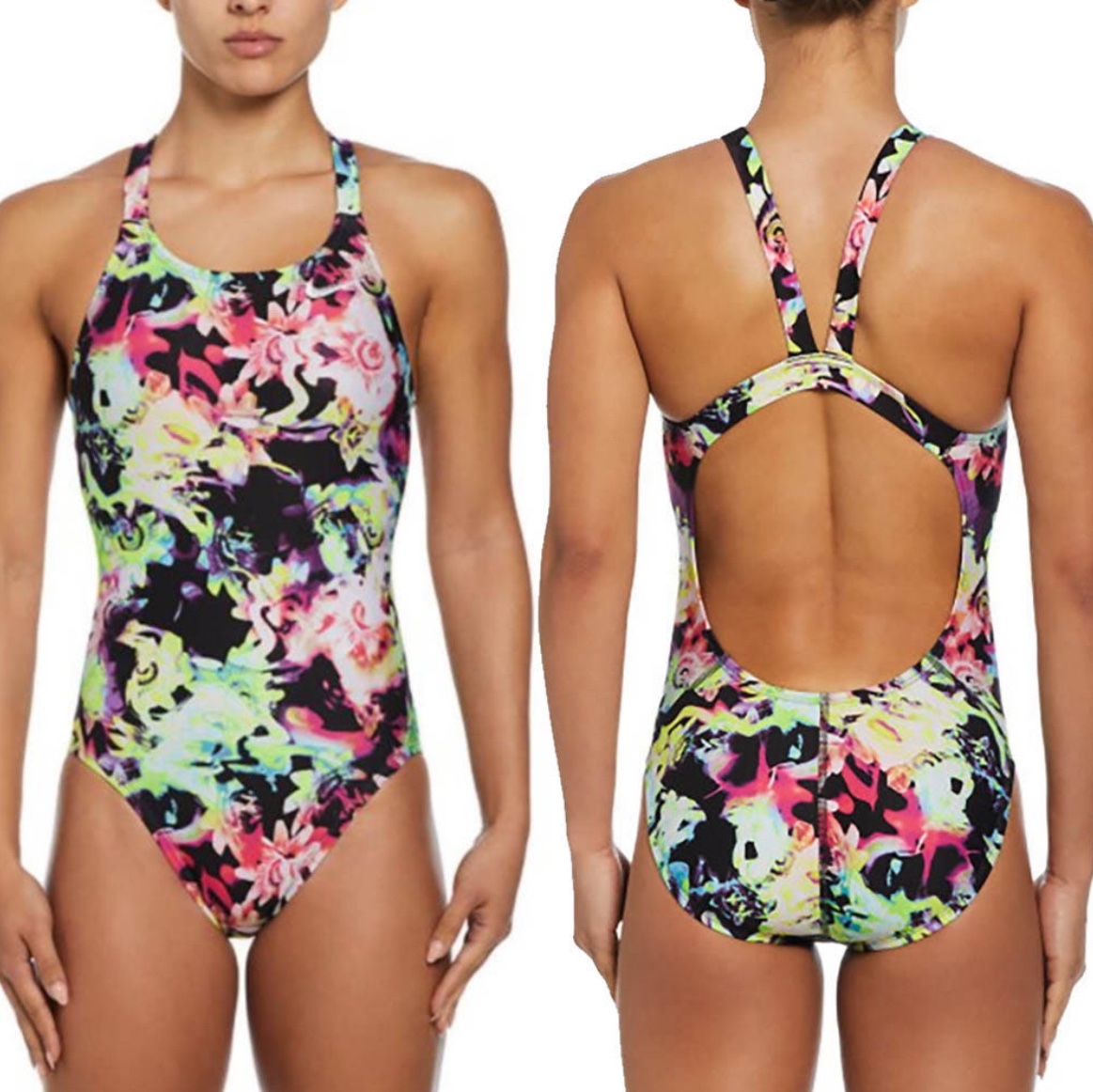 (W) Nike Swim Drippy Flower Racerback Low Leg Cut Rainbow 착용 스타일