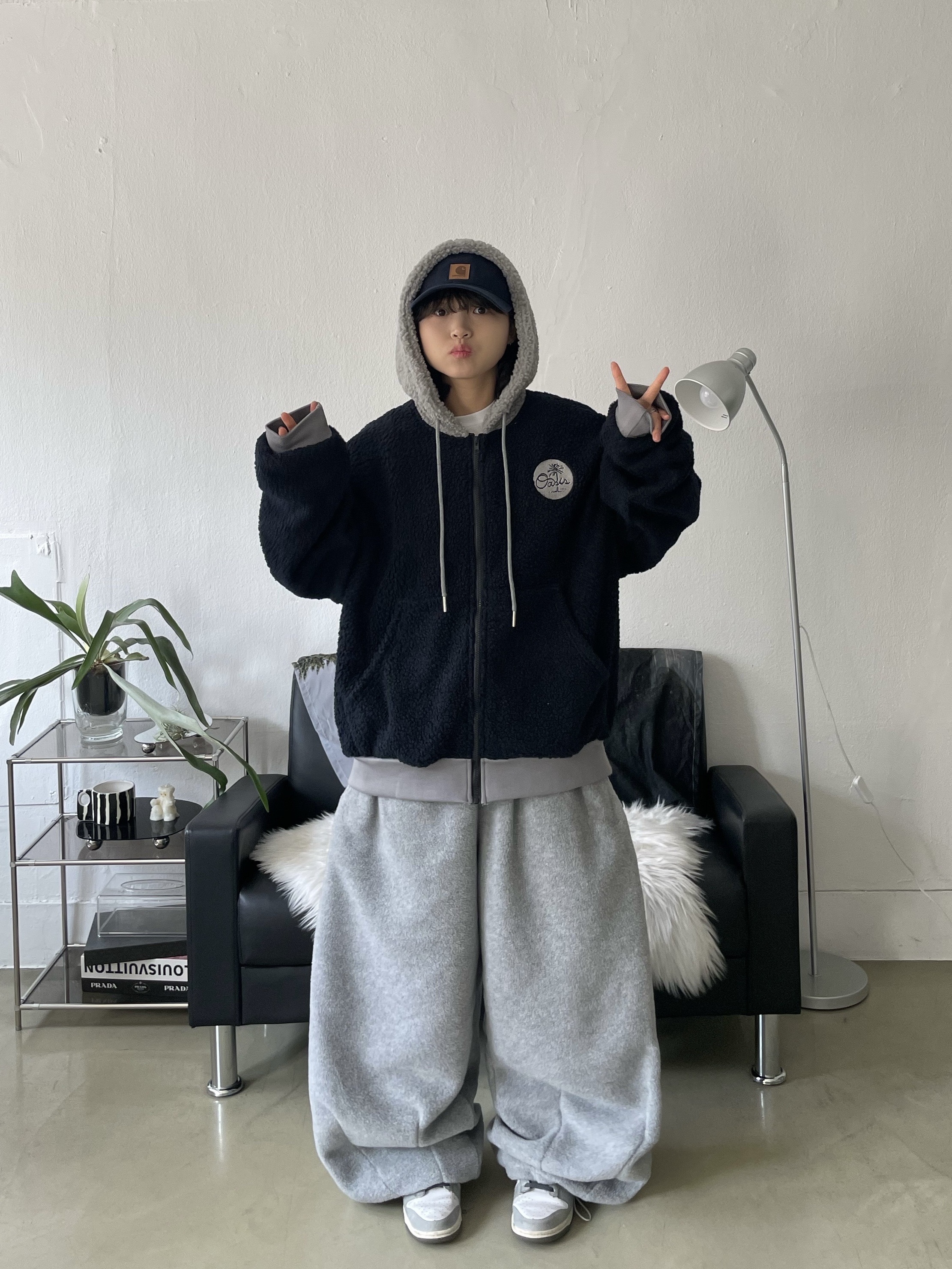 Carhartt Canvas Cap Navy, (W) Nike Dunk Low Light Smoke Grey 착용 스타일 - 4