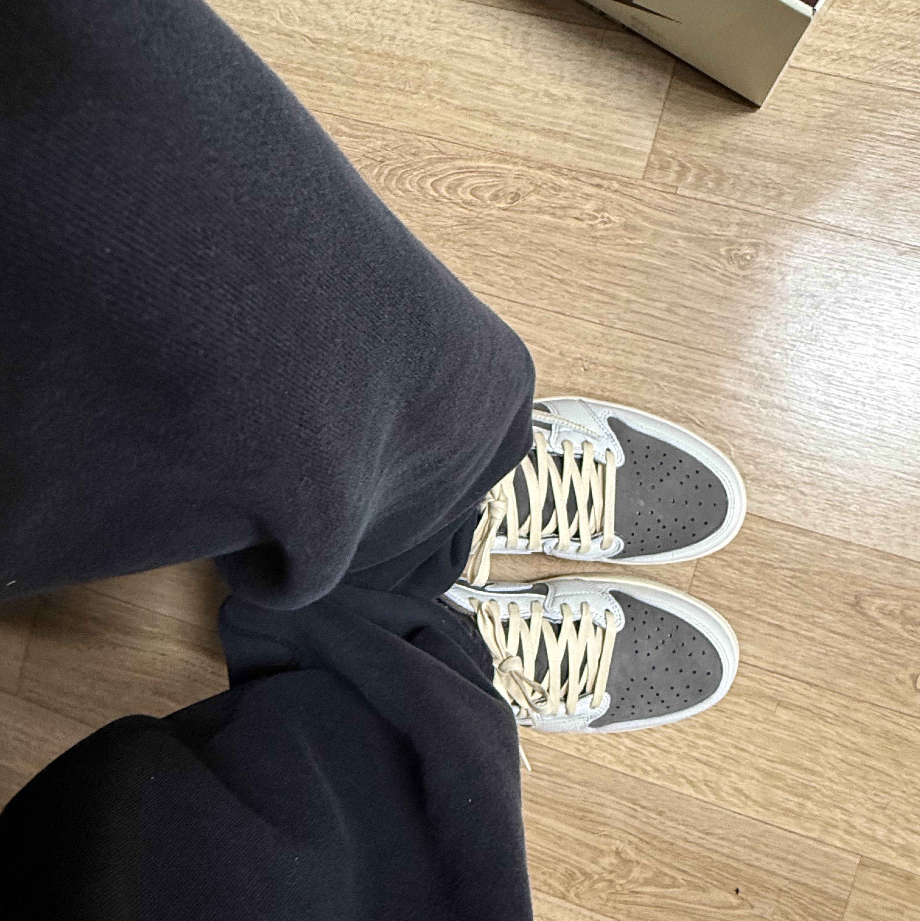 Jordan 1 x Travis Scott Retro Low OG SP Sail and Ridgerock 착용 스타일 - 1