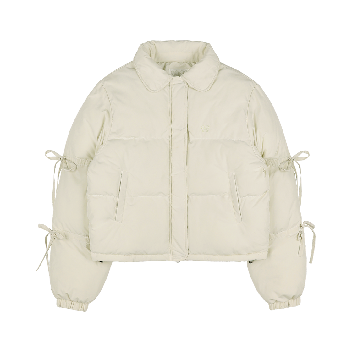 팬시클럽 리본 카라 숏 푸퍼 아이보리