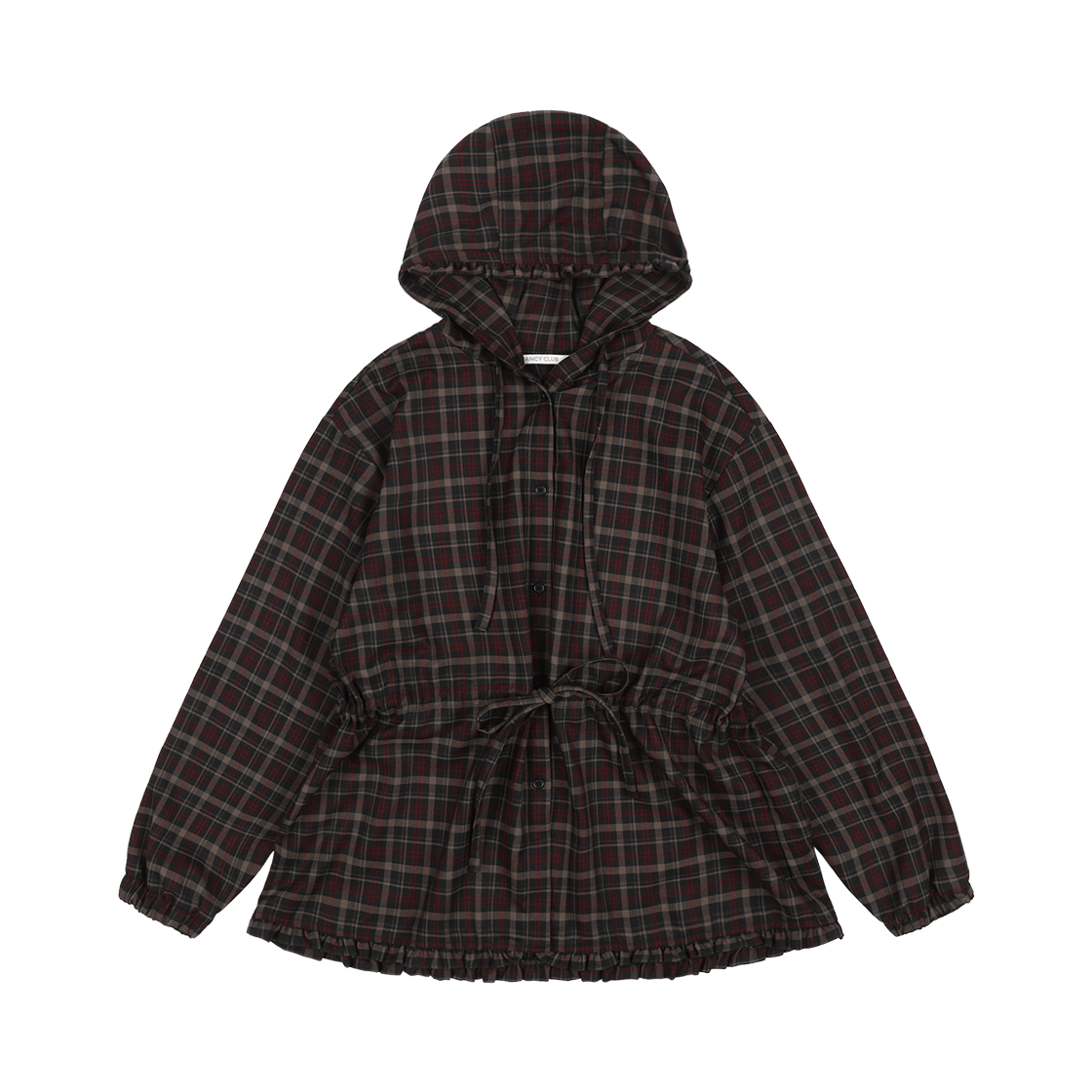 팬시클럽 프릴 체크 후드 자켓 레드
