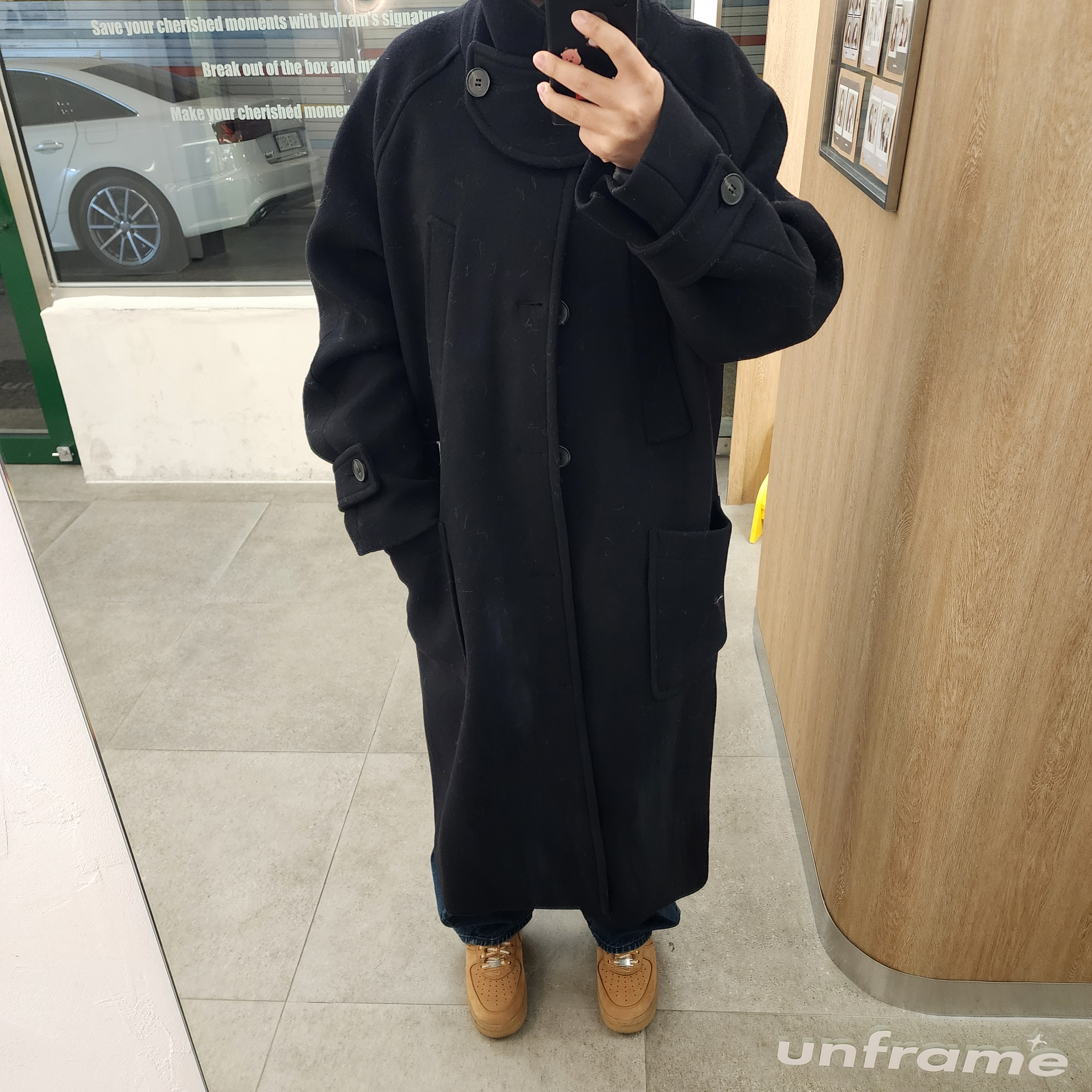 Undermycar Legion.02 Balmacaan Oversized Wool Coat Black, Nike x Supreme Air Force 1 Low Flax 착용 스타일