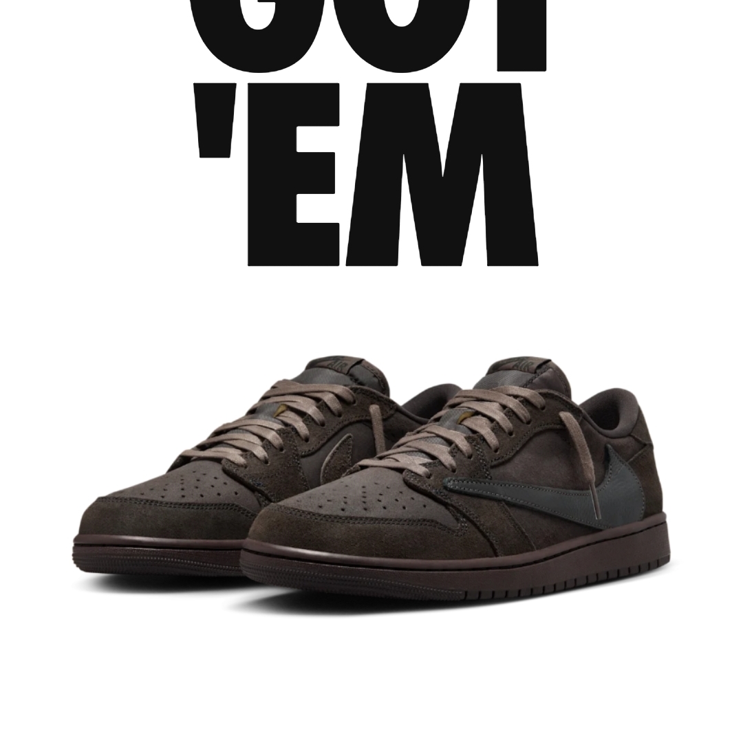 Jordan 1 x Travis Scott Retro Low OG SP Velvet Brown and Dark Mocha 착용 스타일 - 1