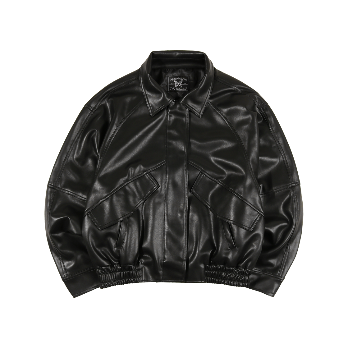 팬시클럽 미니멀 크롭 레더 자켓 블랙