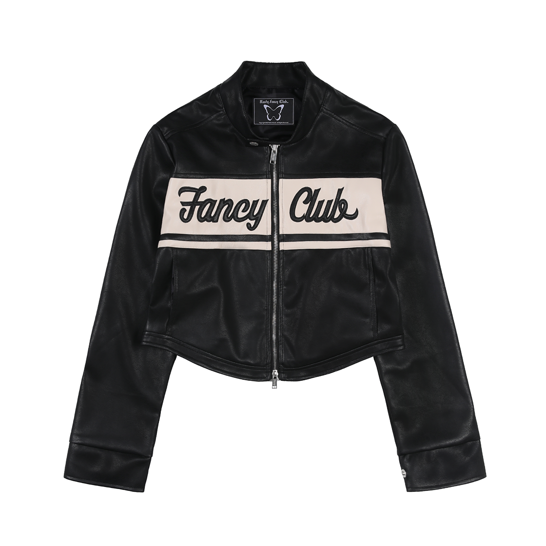팬시클럽 바이크 크롭 레더 자켓 블랙