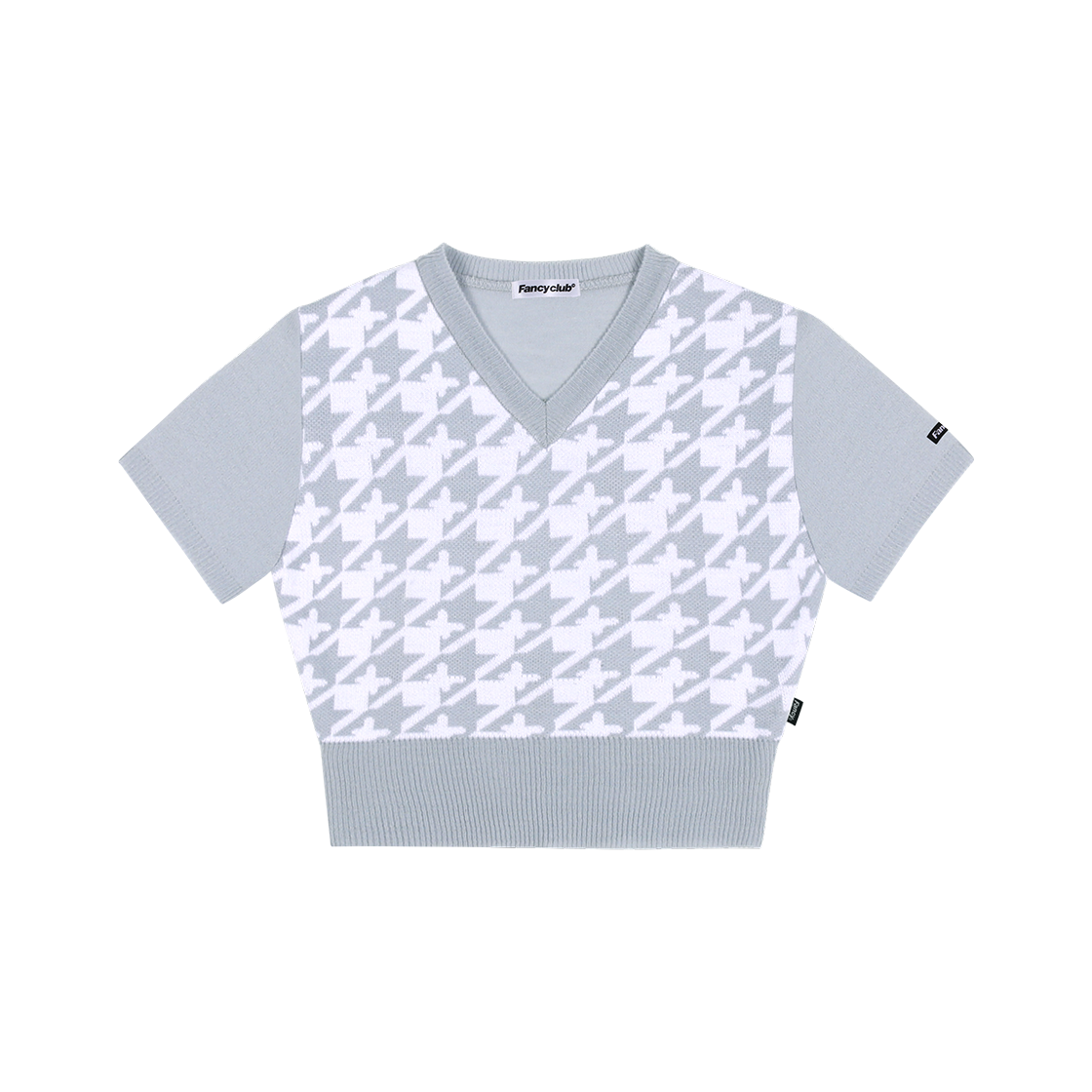 ◇NASTY FANCY CLUB◇ NF Houndstooth Check Crop Knit Tee SKY 팬시클럽 하운드 투스 체크 크롭 니트 티 스카이 블루 | FANCY