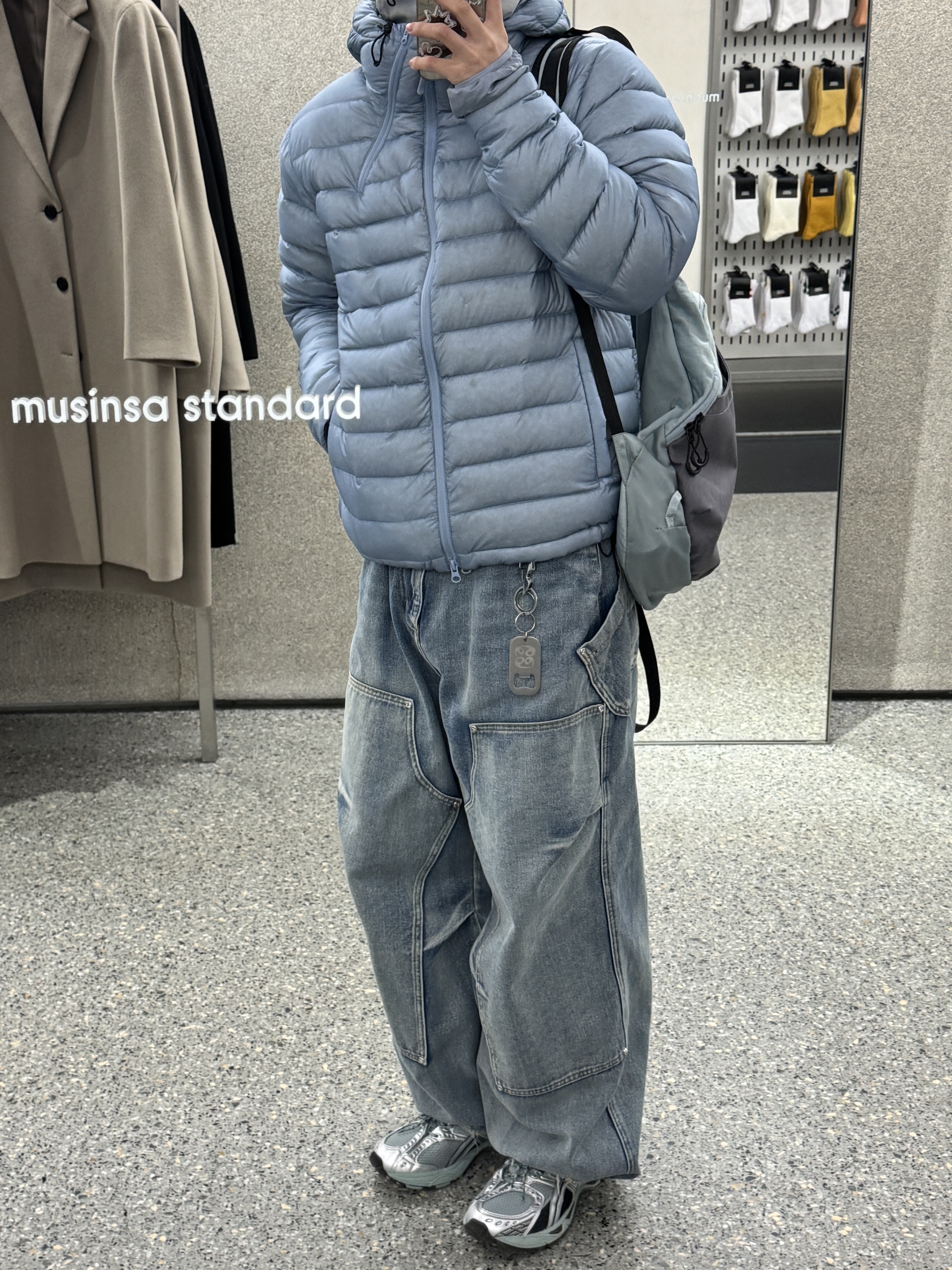 Sansan Gear Suffix Puffer Jacket Sky Blue - 24FW, Sansan Gear Insulation Jacket Grey 착용 스타일 - 2