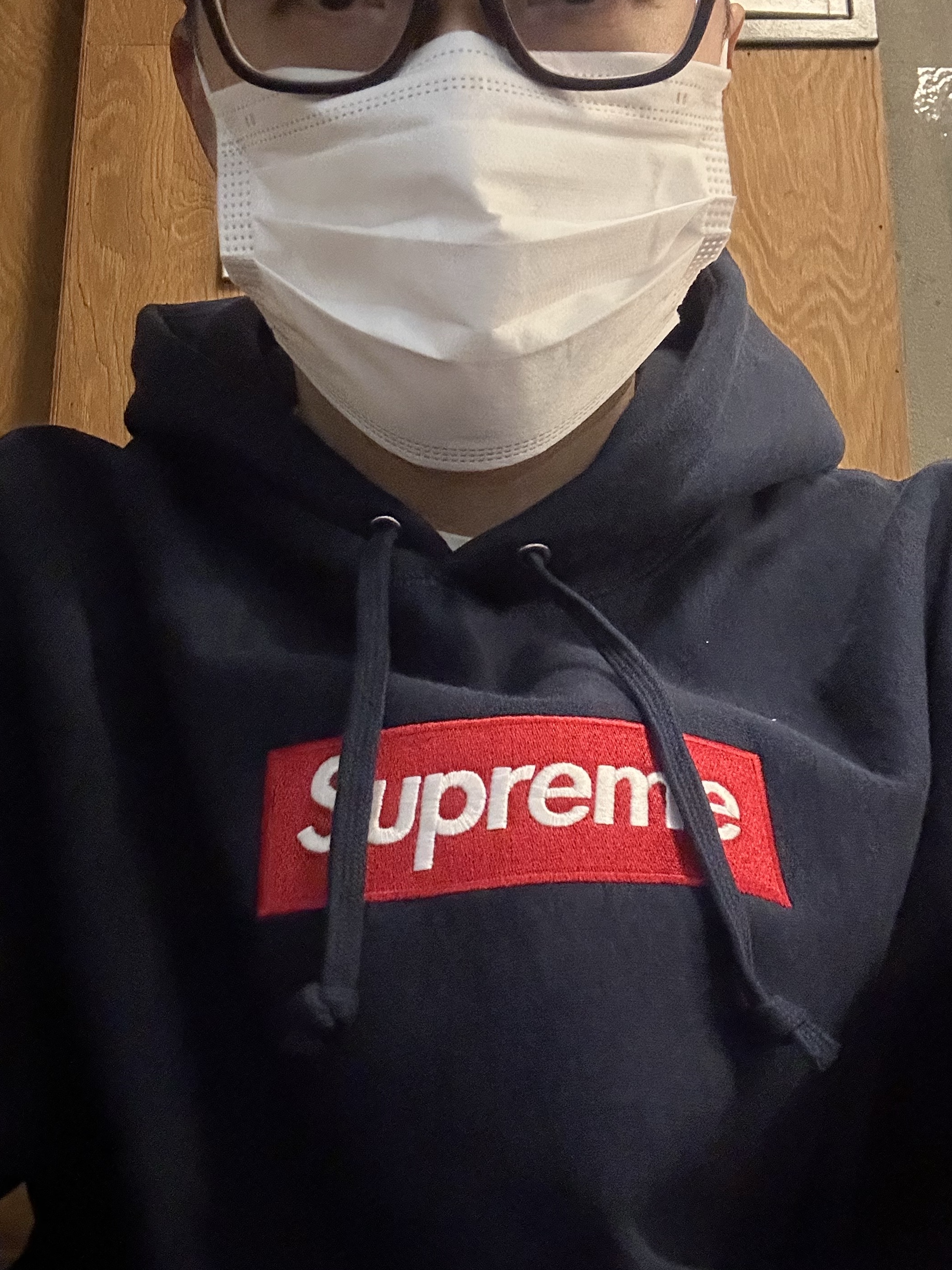 Supreme Box Logo Hooded Sweatshirt Navy - 24FW 착용 스타일