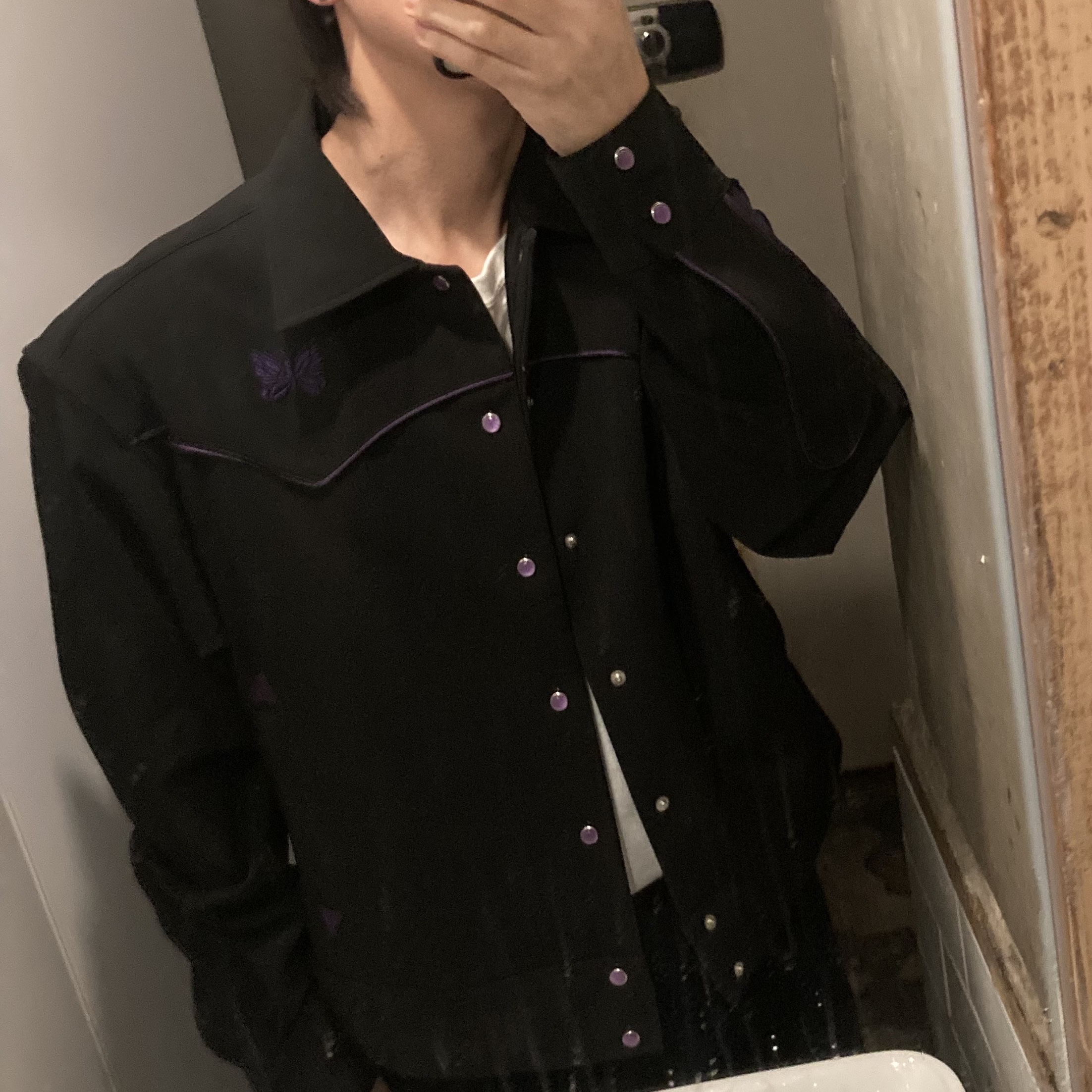 Needles Piping Cowboy Jacket Black 착용 스타일