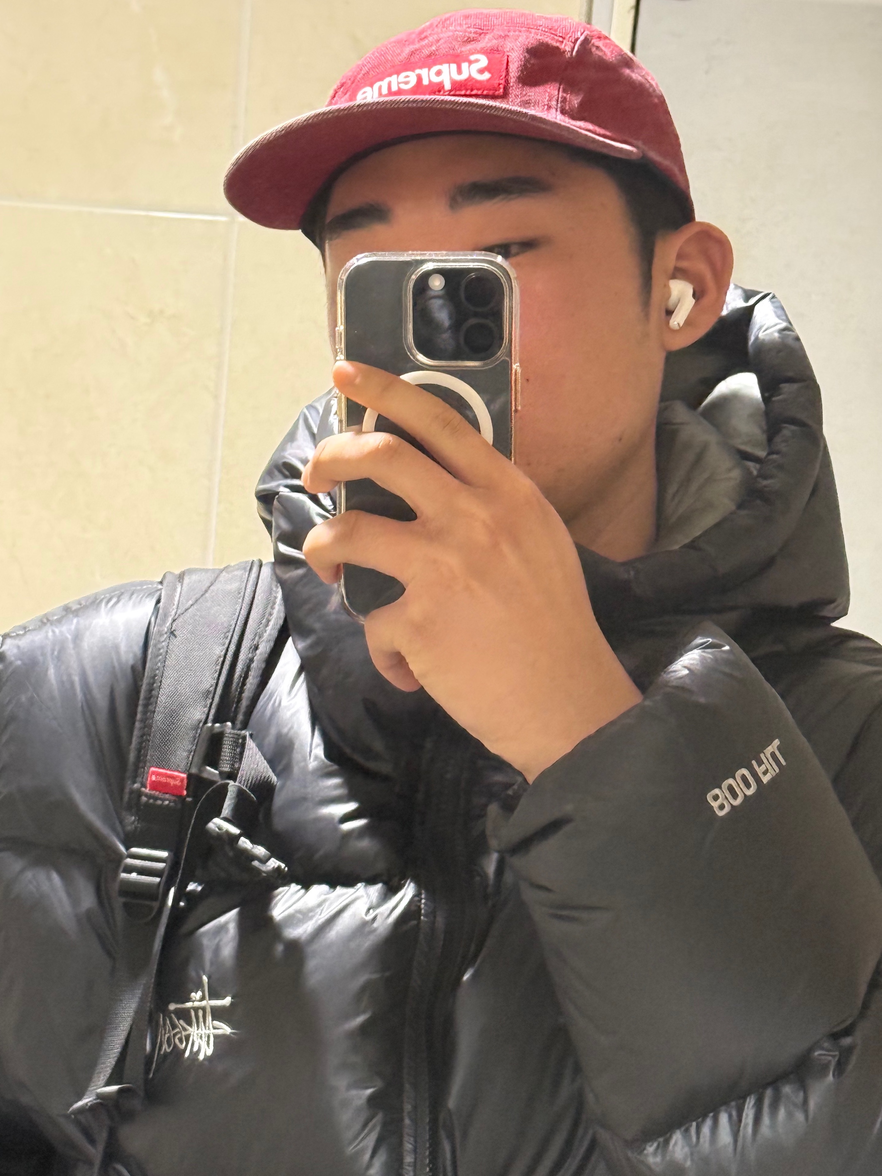 Supreme Coated Denim Camp Cap Red - 24SS, Stussy Down Parka Micro Ripstop Phantom Black 착용 스타일