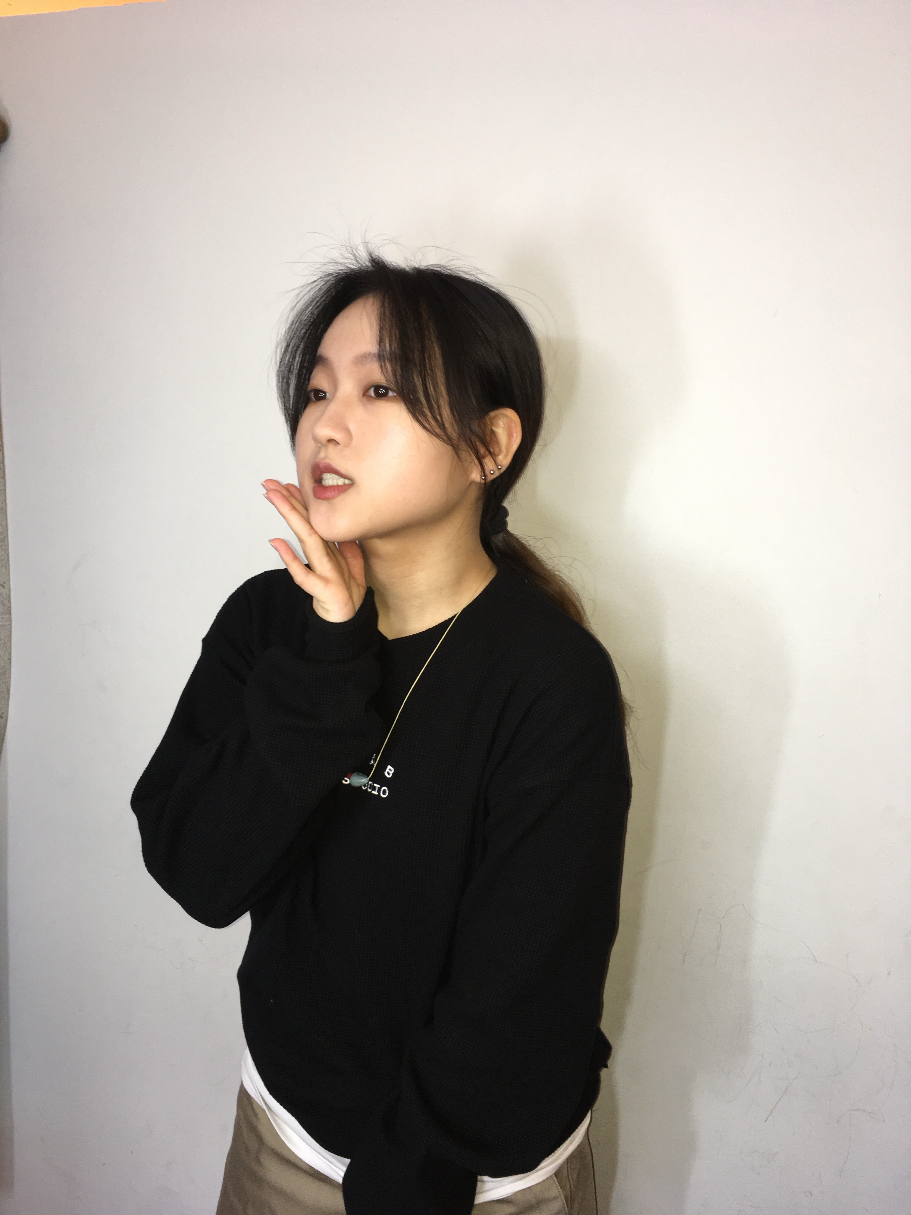 IAB Studio Waffle Long Sleeve Black White 착용 스타일 - 2