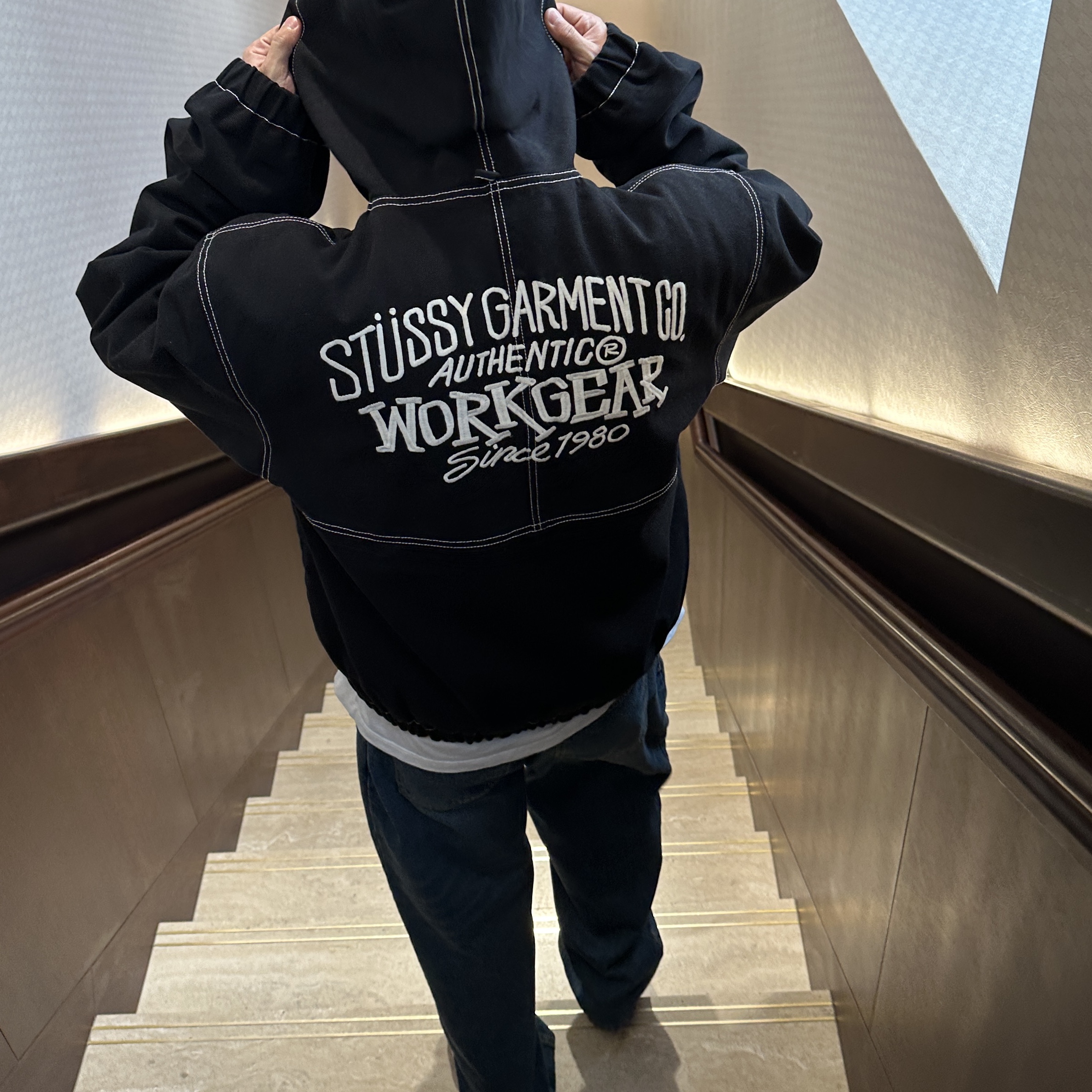 Stussy Work Jacket Contrast Stitch Black 착용 스타일 - 2