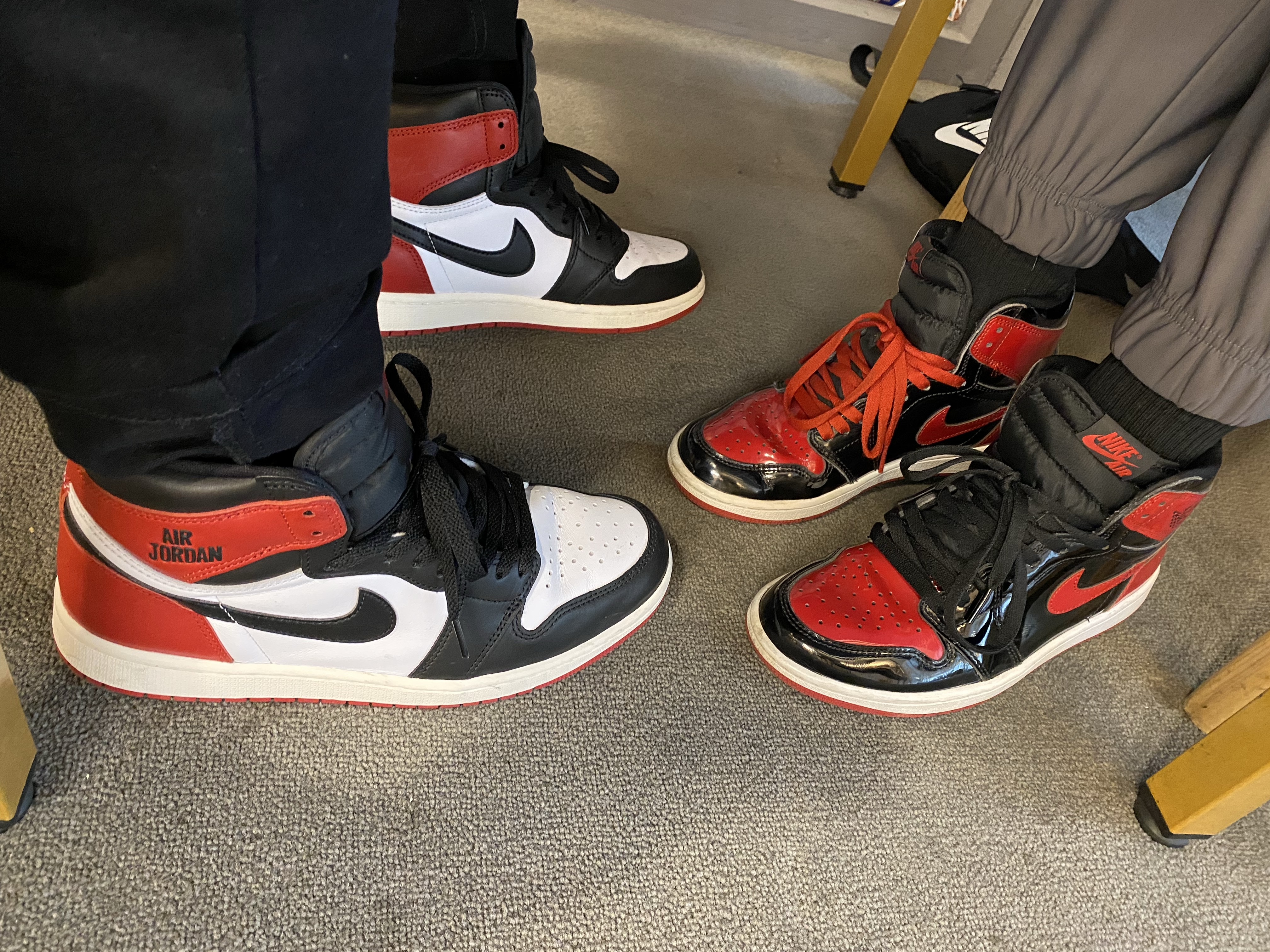 Jordan 1 Retro High OG Black Toe, Jordan 1 Retro High OG Patent Bred 착용 스타일