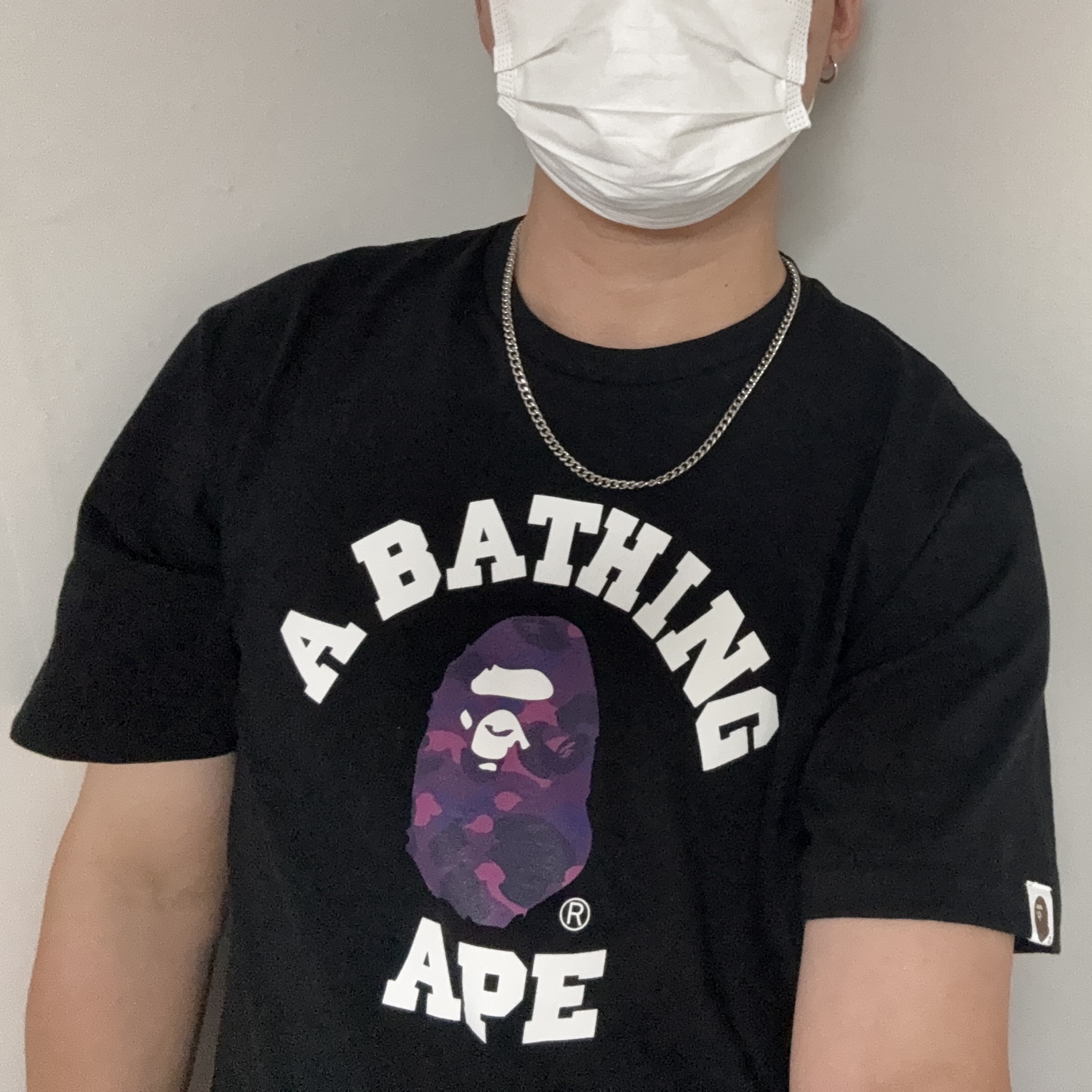 BAPE Color Camo College T-Shirt Black Purple 착용 스타일