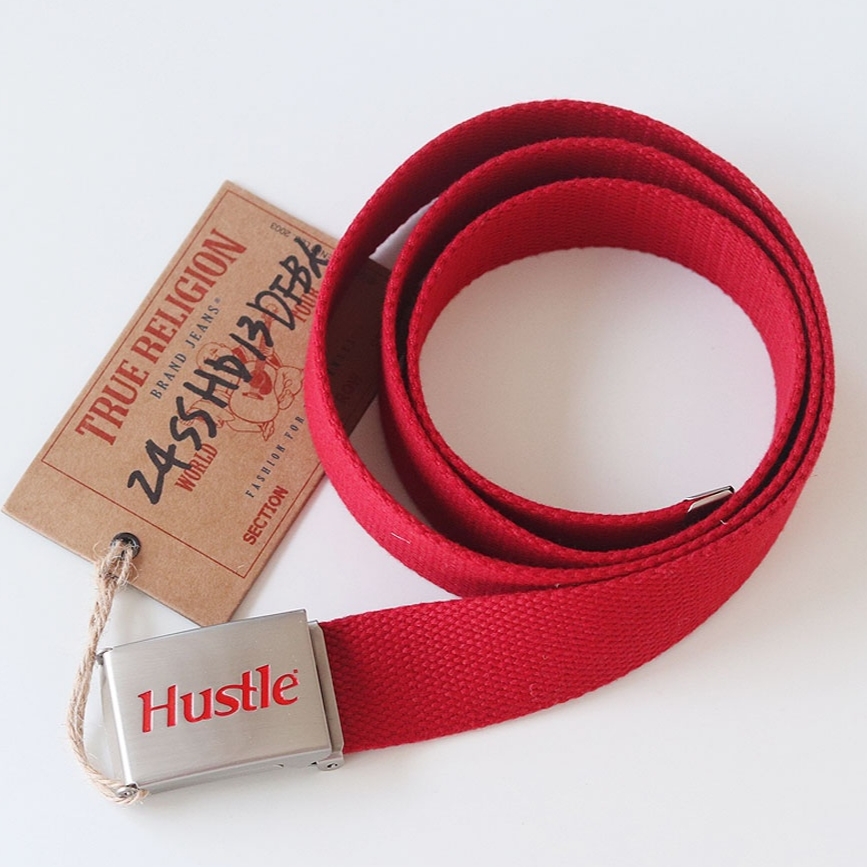 True Religion Hustle Webbing Belt Red 착용 스타일