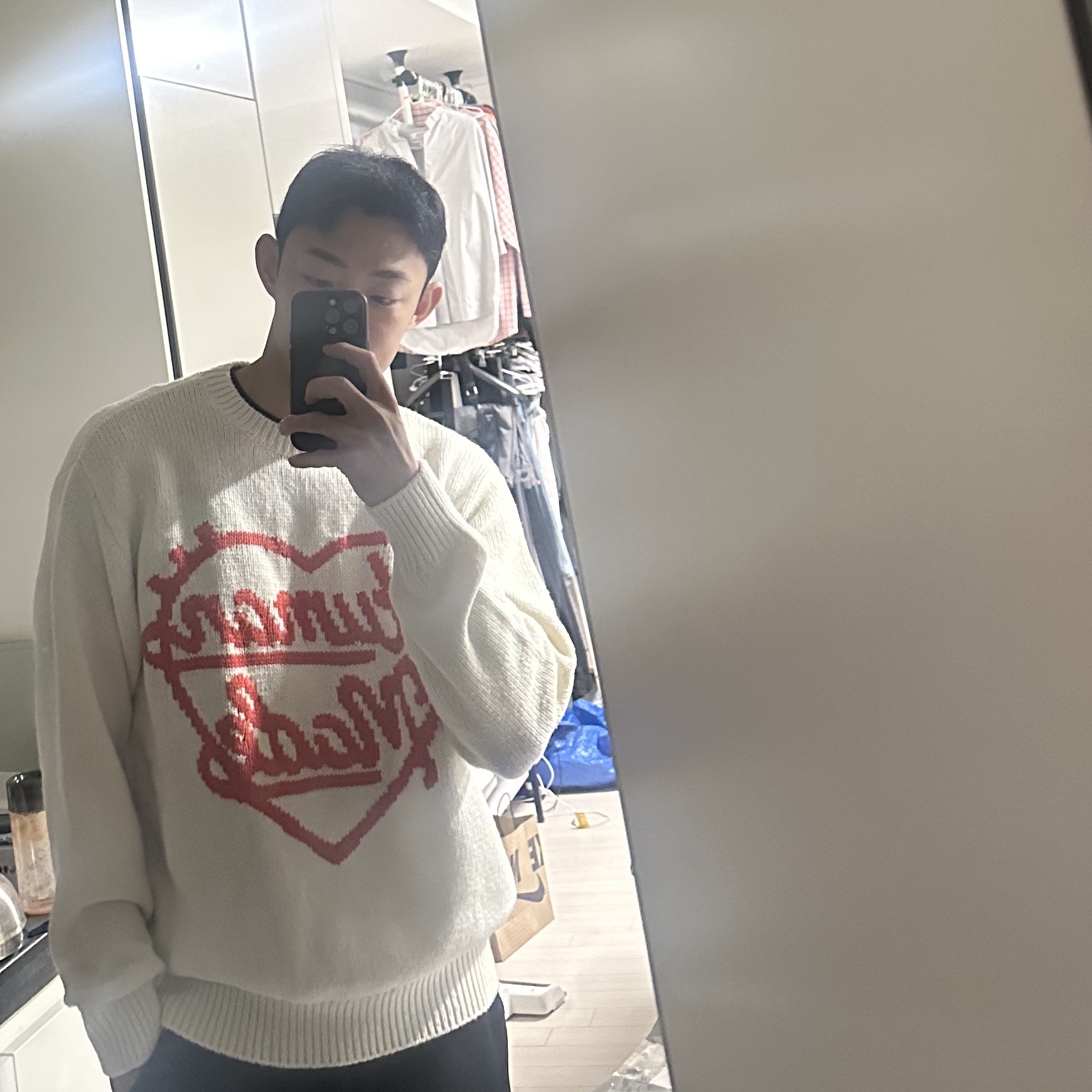 Human Made Low Gauge Knit Sweater White 착용 스타일