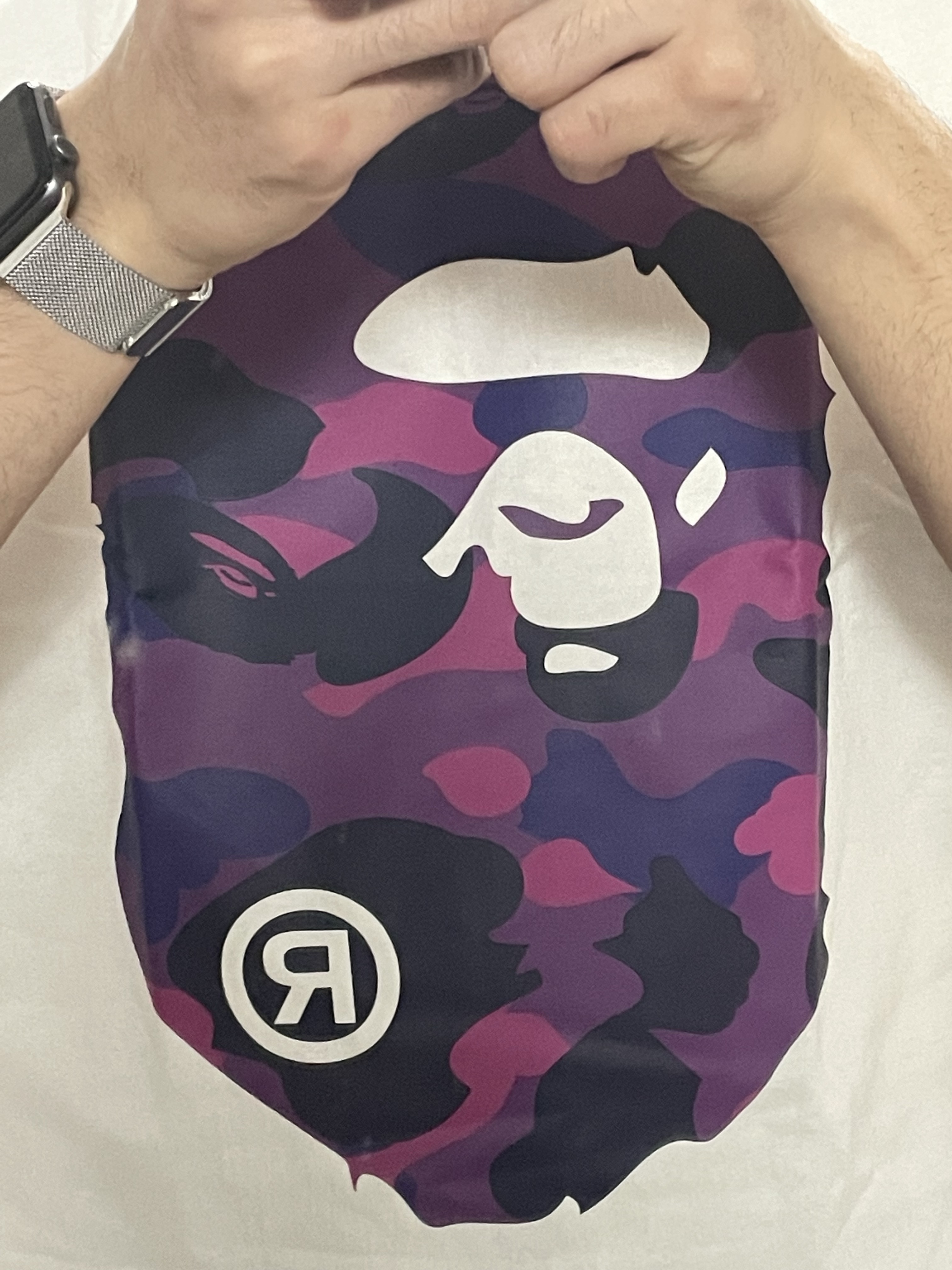 BAPE Color Camo Big Ape Head T-Shirt White Purple, Adidas Superstar Core Black White 착용 스타일 - 2