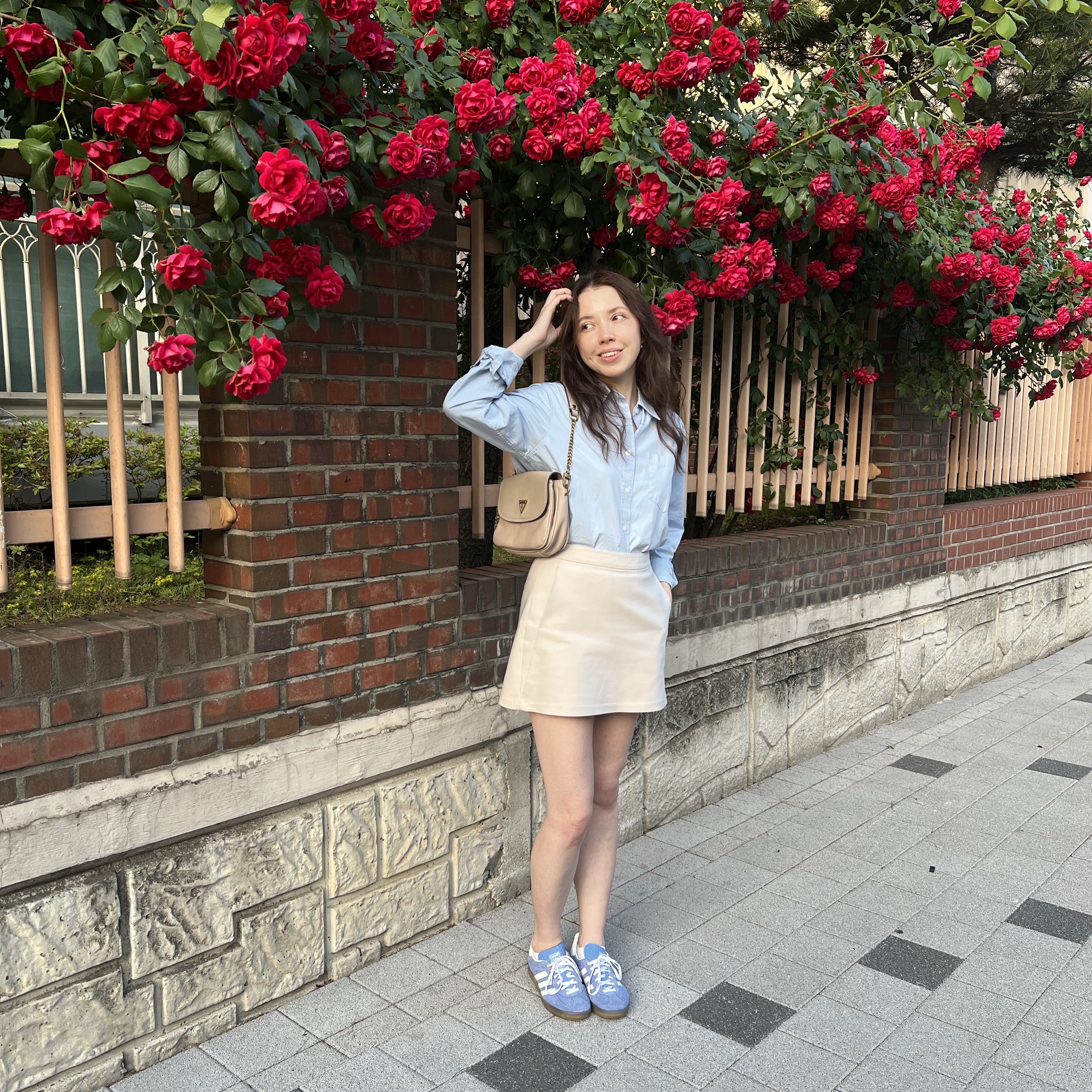 (W) Adidas Gazelle Indoor Blue Fusion Cloud White 착용 스타일 - 1