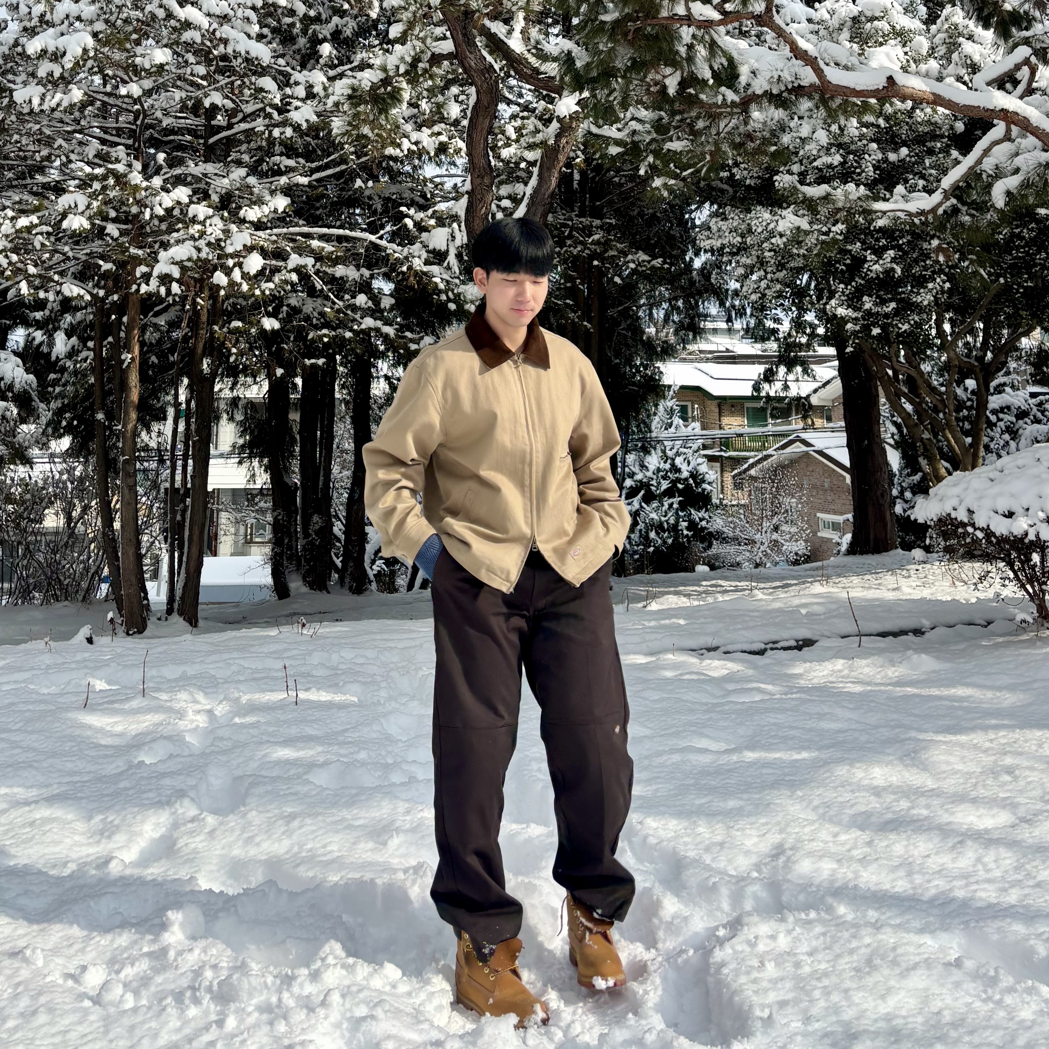 Timberland Premium 6 inch Waterproof Boot Wheat Nubuck - Wide, Dickies Loose Fit Double Knee Work Pants Khaki 착용 스타일 - 3
