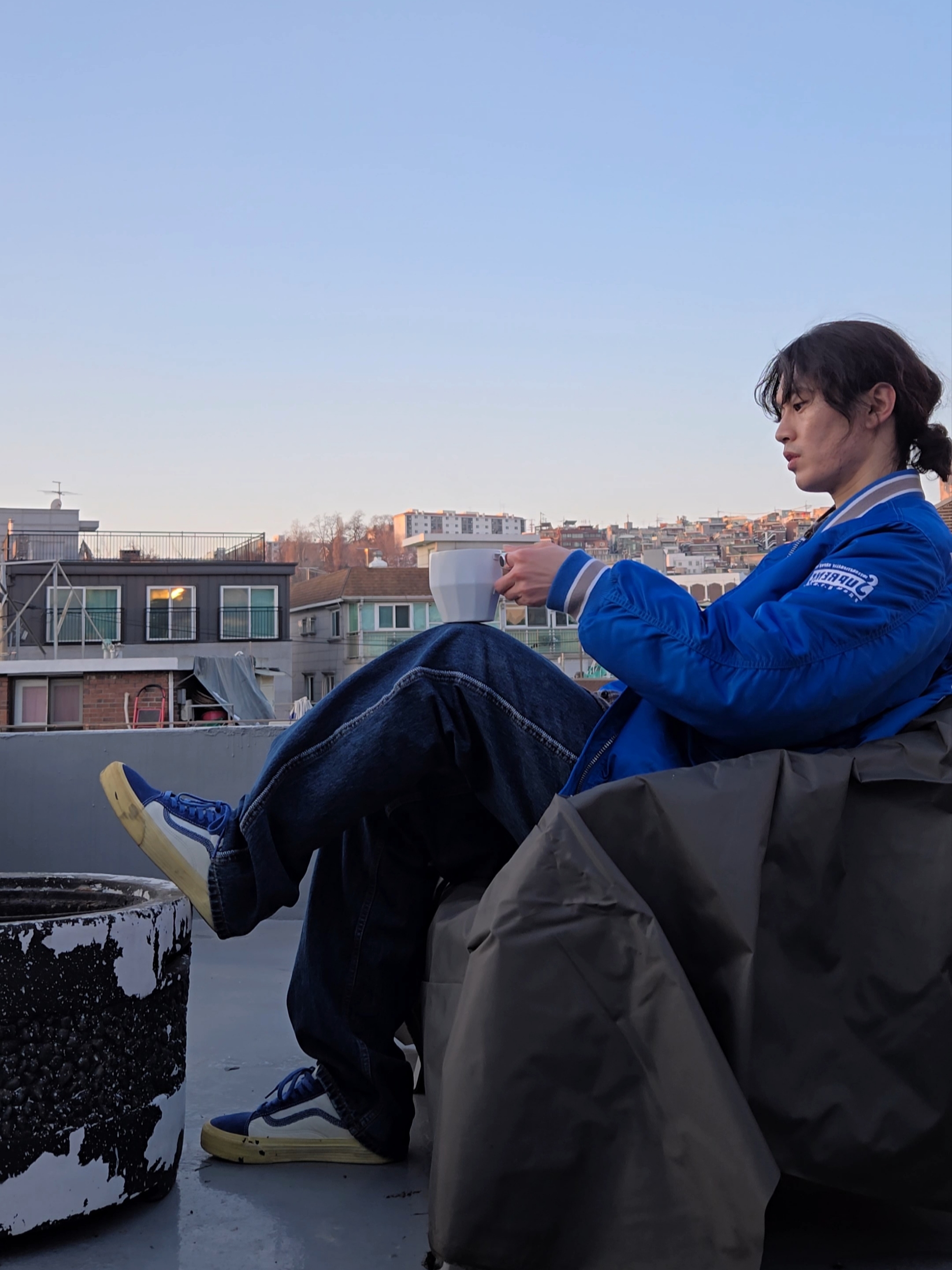 Supreme Second To None MA-1 Jacket Blue - 22SS, Vans Old Skool Split VR3 LX Vintage Blue 착용 스타일