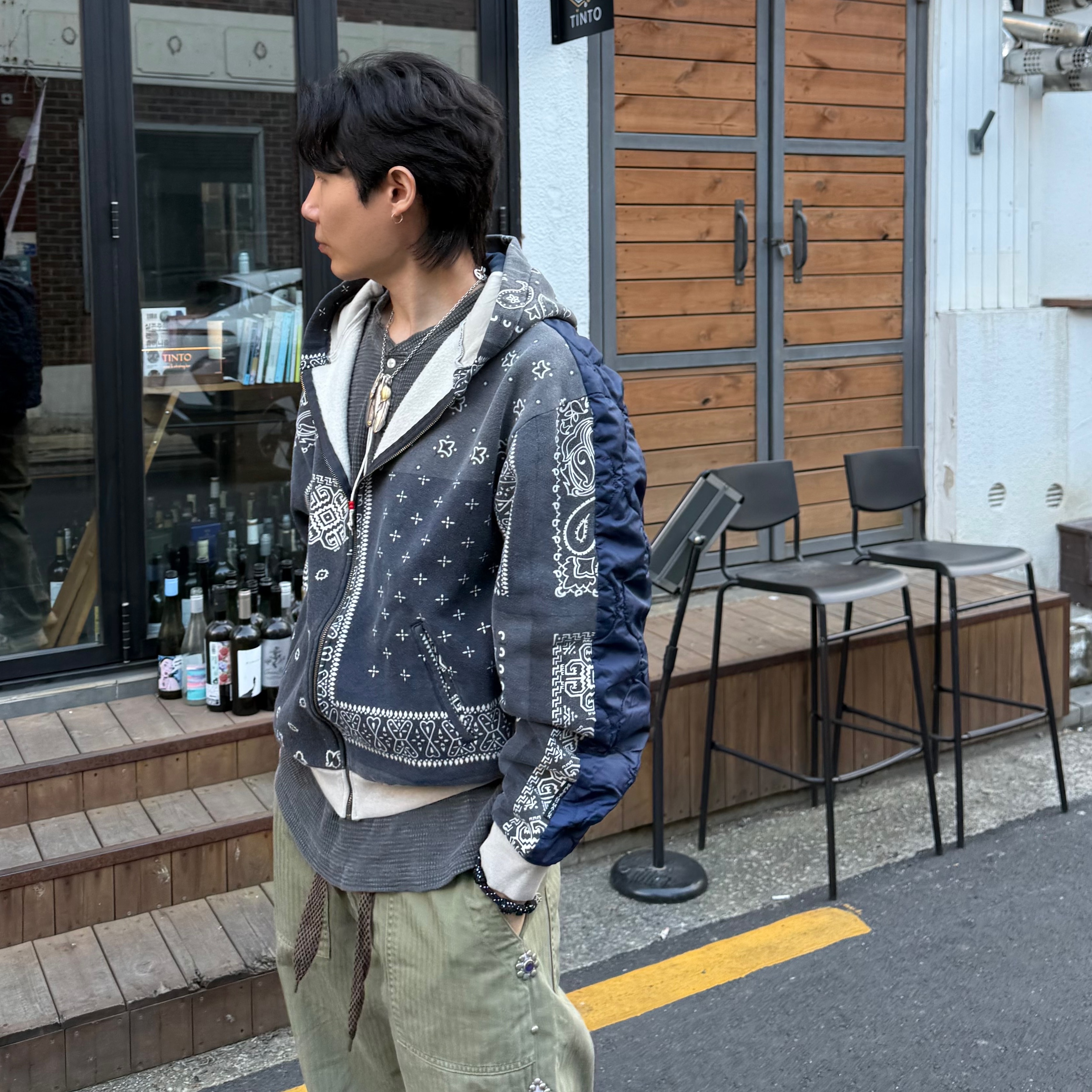Kapital Fleece Bandana Bivouac Hooded Blouson Black 착용 스타일 - 3