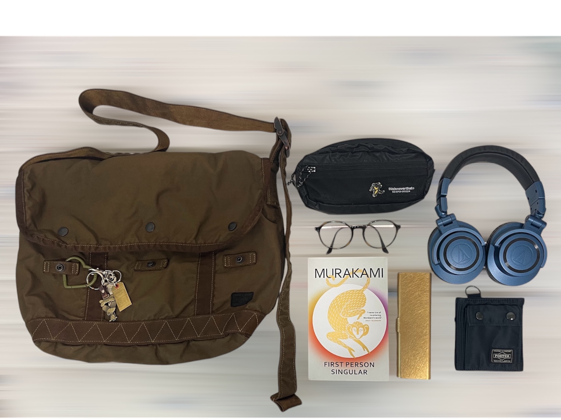 Human Made Heart Carabiner Olive Drab, Porter Tanker Wallet Iron Blue 착용 스타일