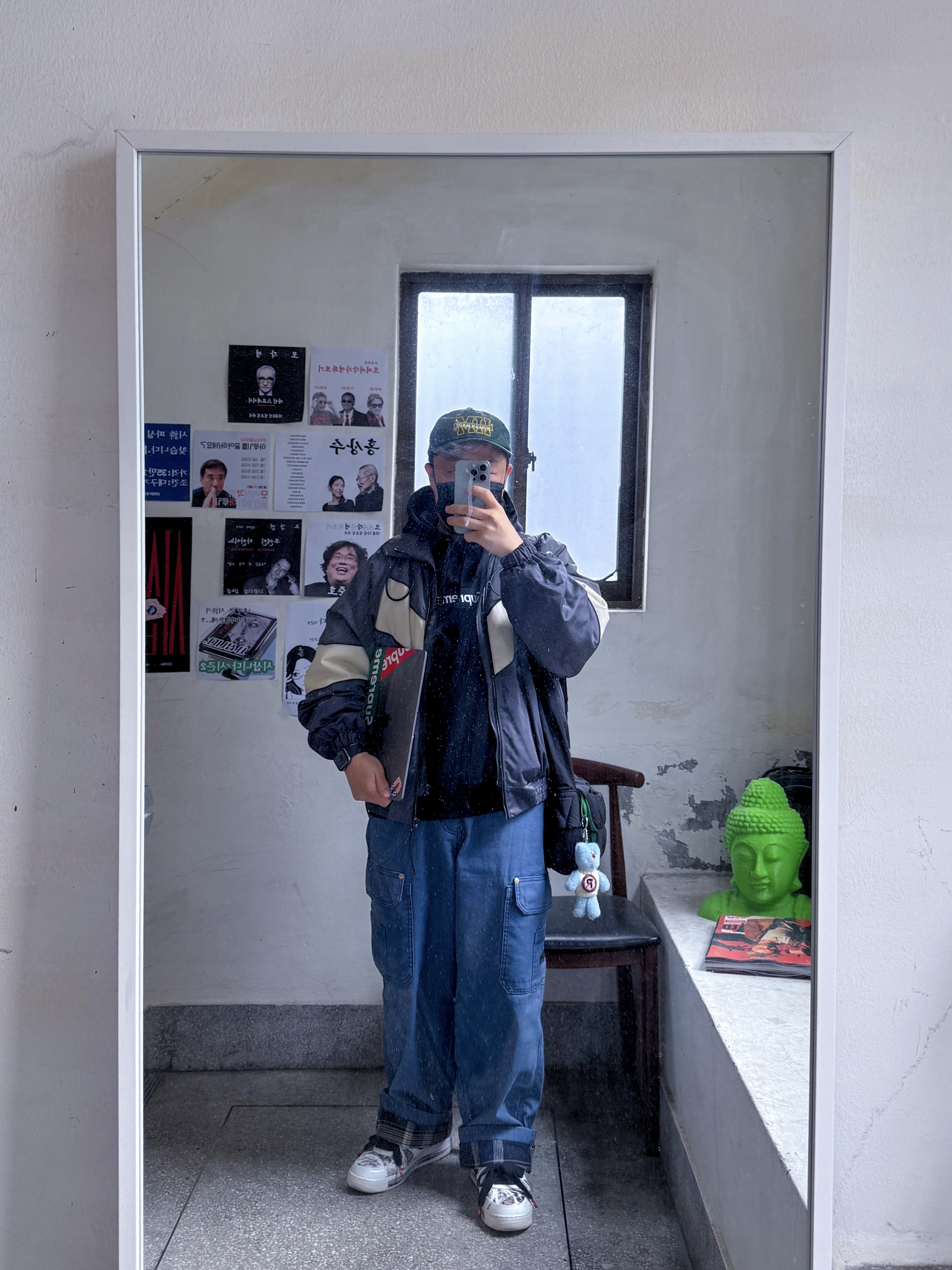 Nike x Peaceminusone Air Force 1 Low Para-Noise 2.0, Supreme Box Logo Hooded Sweatshirt Black - 21FW 착용 스타일