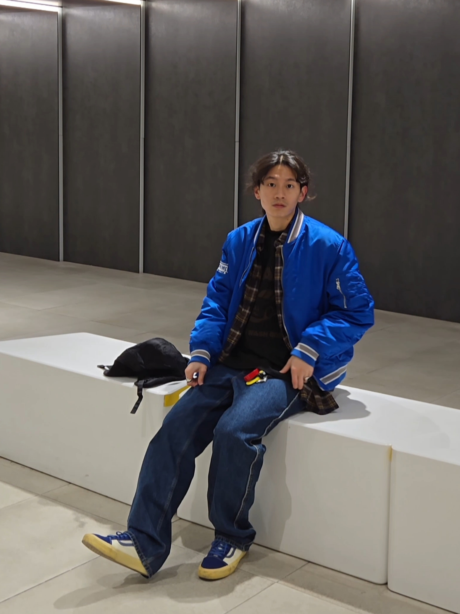 Supreme Second To None MA-1 Jacket Blue - 22SS, Vans Old Skool Split VR3 LX Vintage Blue 착용 스타일