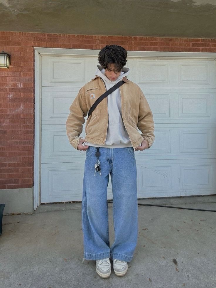 RYUL+WAI: Denim Raglan Sleeve Work Jacket Brown, Human Made Dachs Corduroy Work Jacket Beige 착용 스타일 - 5