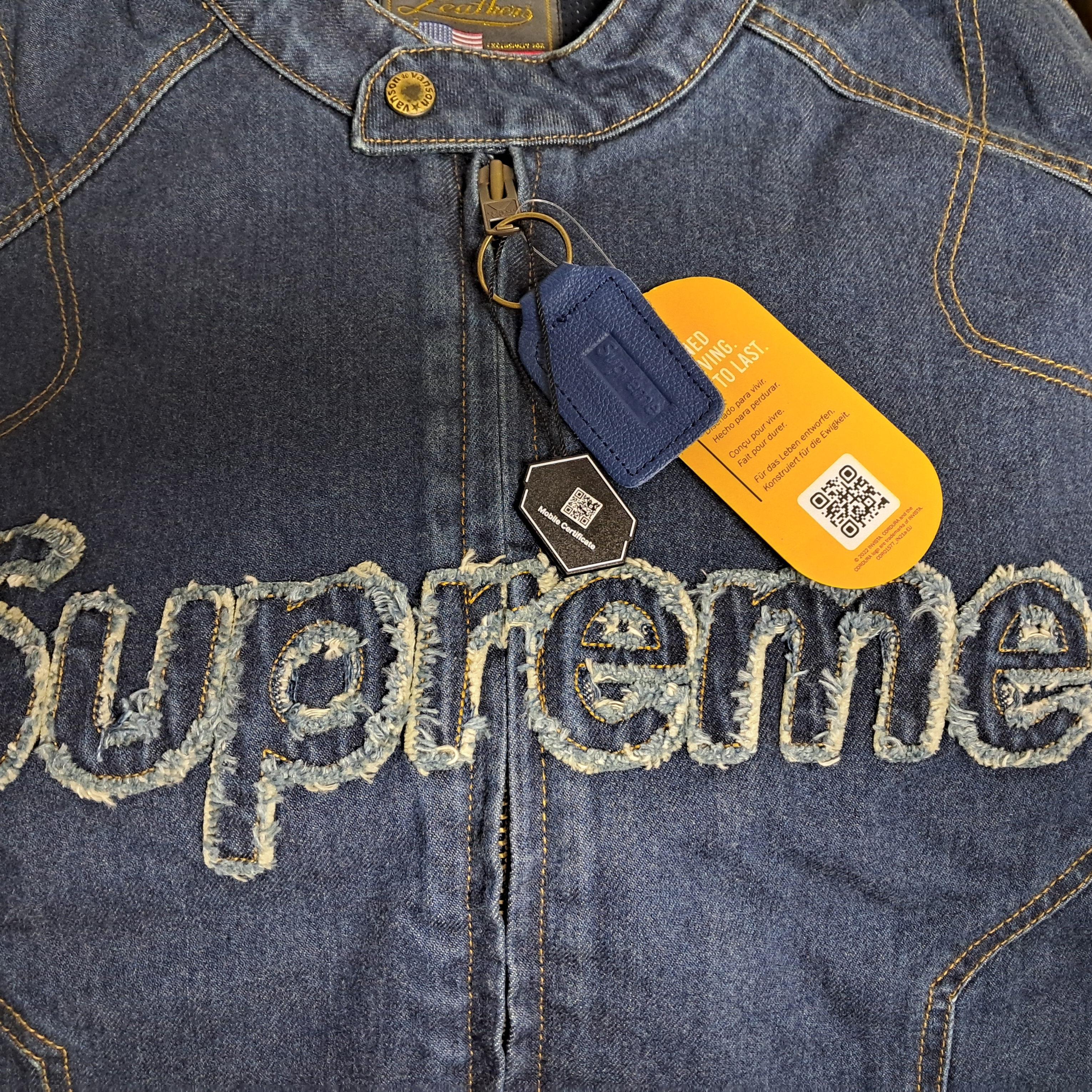 Supreme x Vanson Leathers Cordura Denim Jacket Blue - 22FW, Supreme Washed Chino Twill Camp Cap Black 착용 스타일 - 2