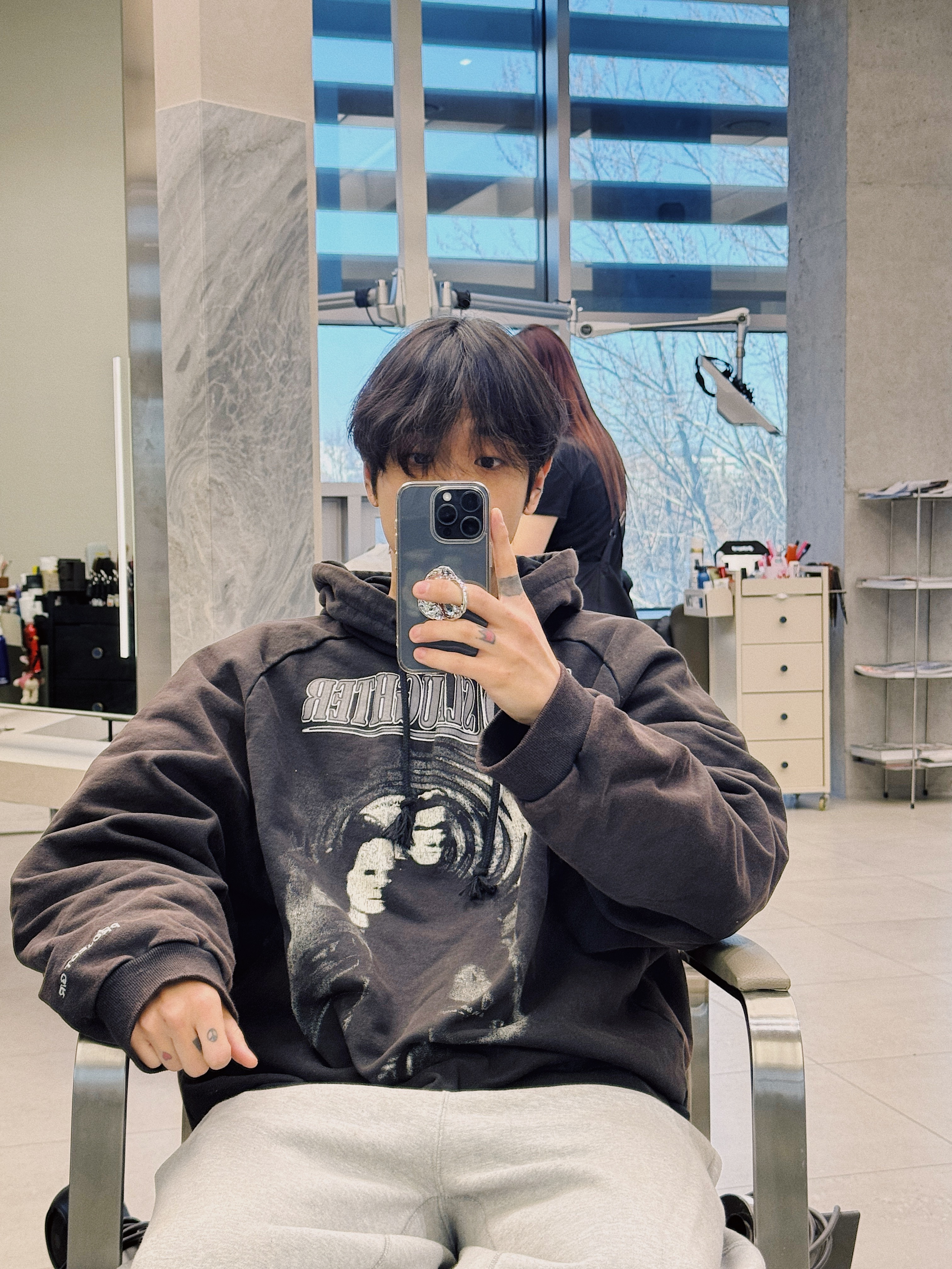 Project G/R Mind Slaughter Vintage Washeed Hoodie Black 착용 스타일 - 3
