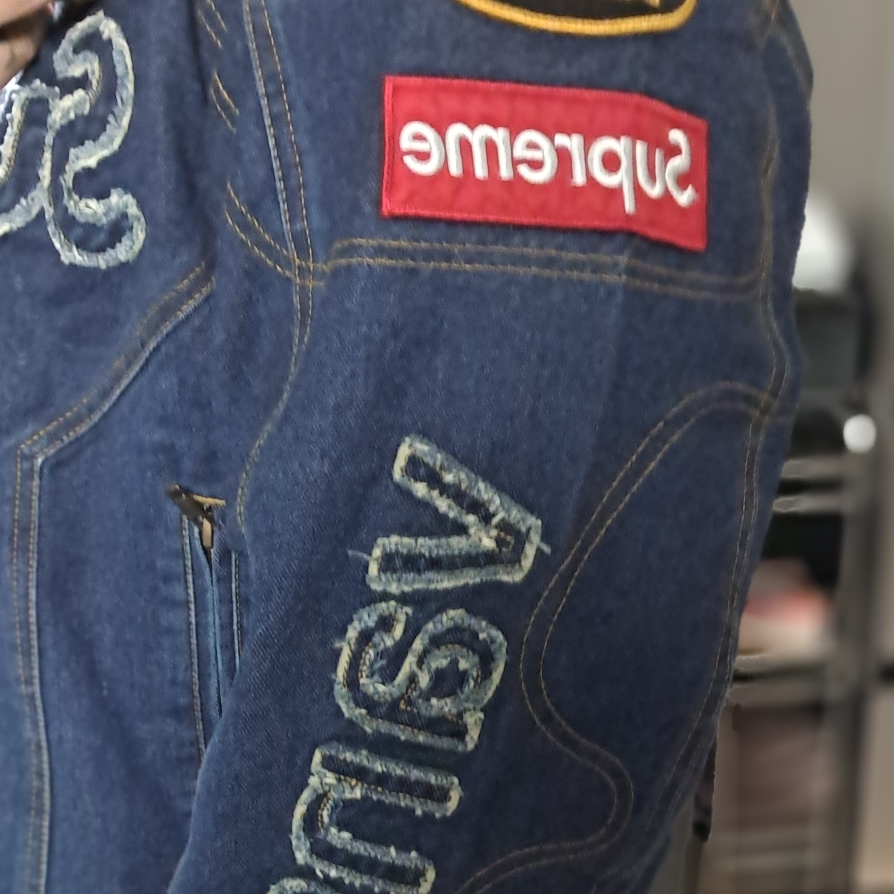 Supreme x Vanson Leathers Cordura Denim Jacket Blue - 22FW, Supreme Washed Chino Twill Camp Cap Black 착용 스타일 - 3