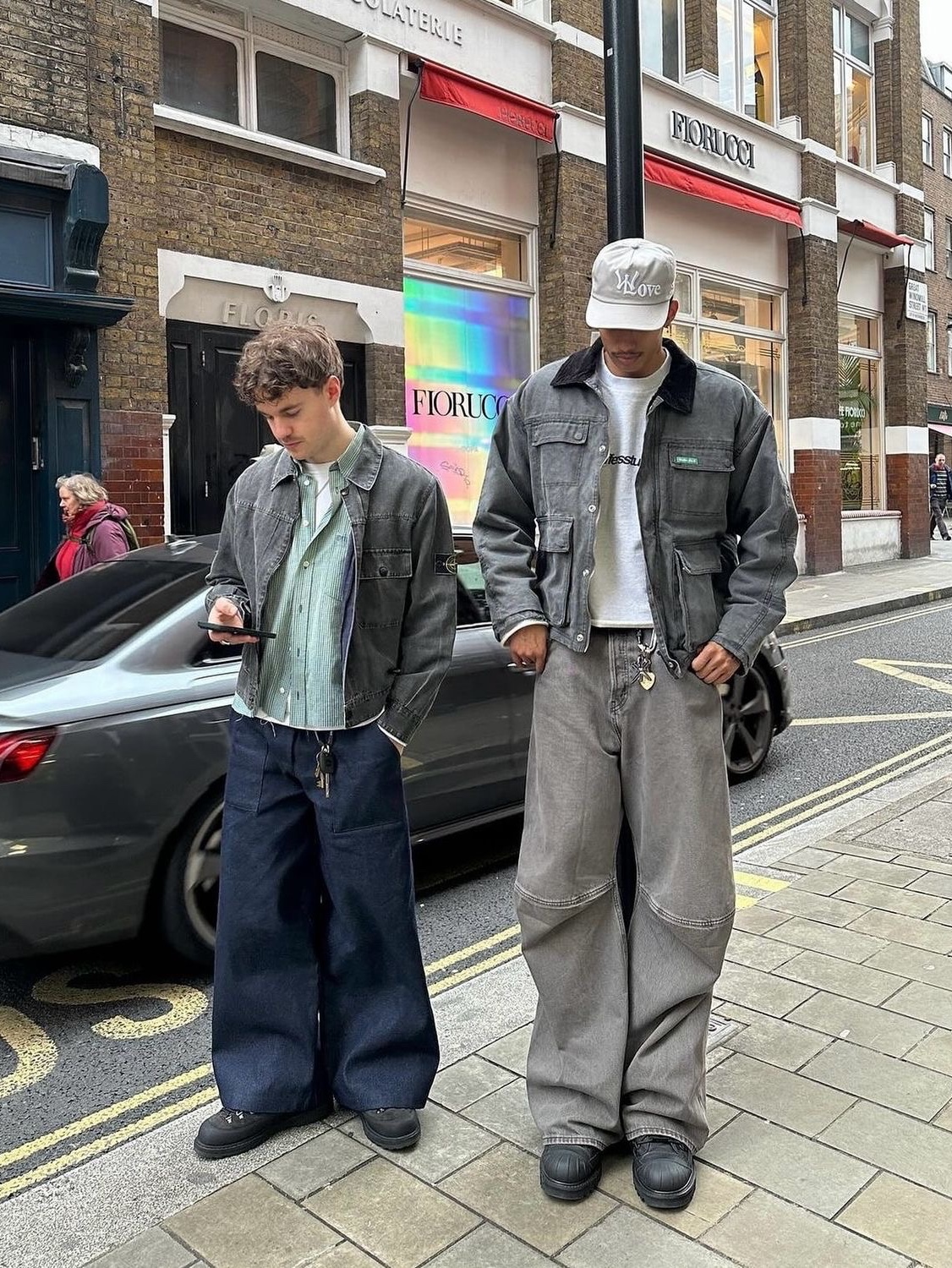 RYUL+WAI: Denim Raglan Sleeve Work Jacket Brown, Human Made Dachs Corduroy Work Jacket Beige 착용 스타일 - 4