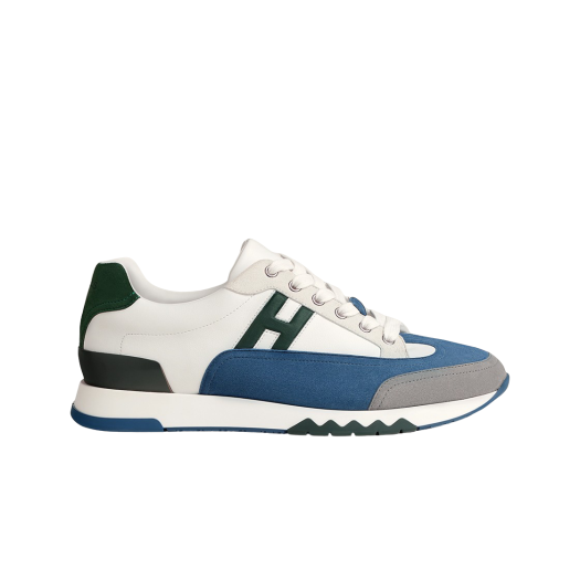 Hermes Trail Sneakers Calfskin Suede Goatskin & Multicolore Bleu Turquin