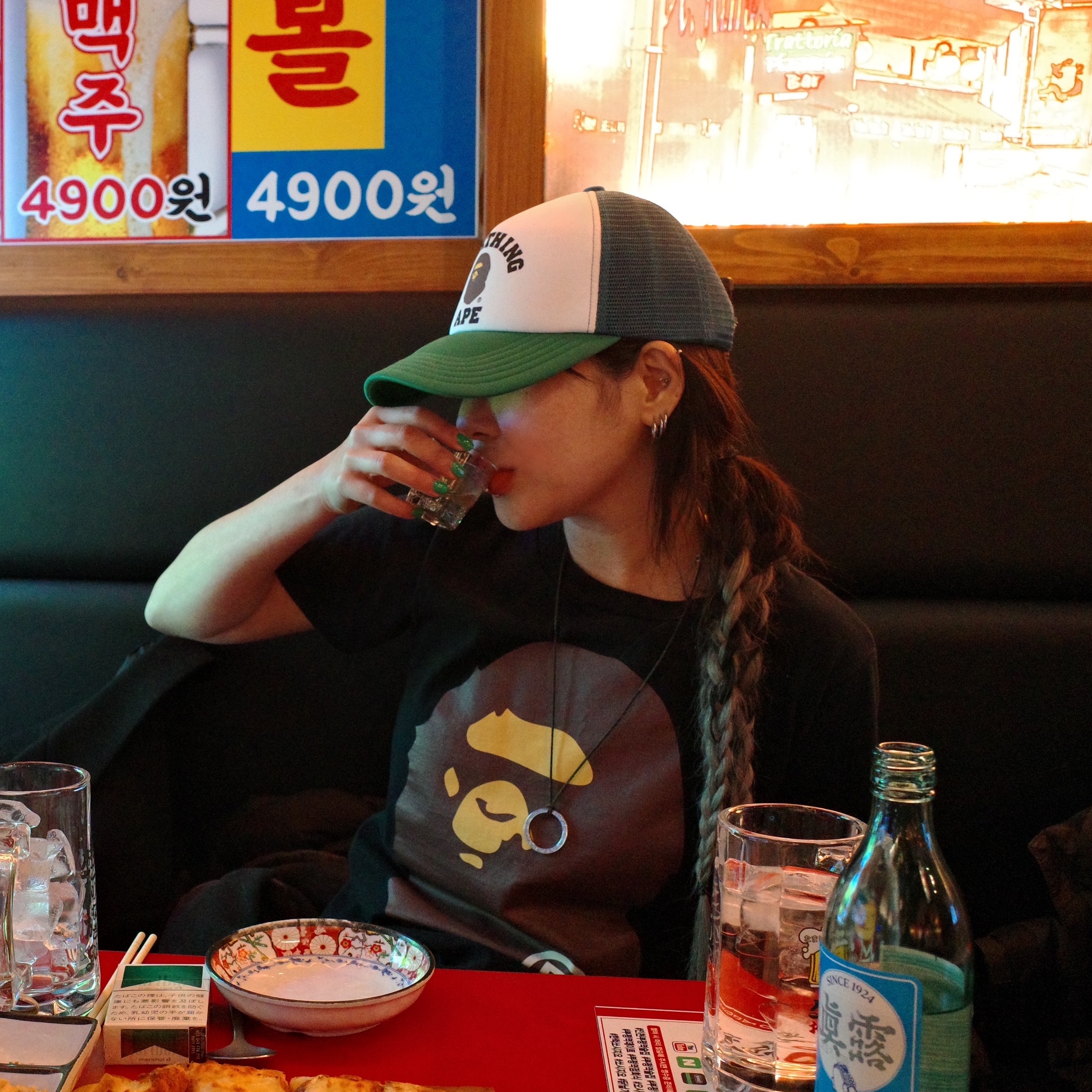BAPE College Mesh Cap Blue 착용 스타일