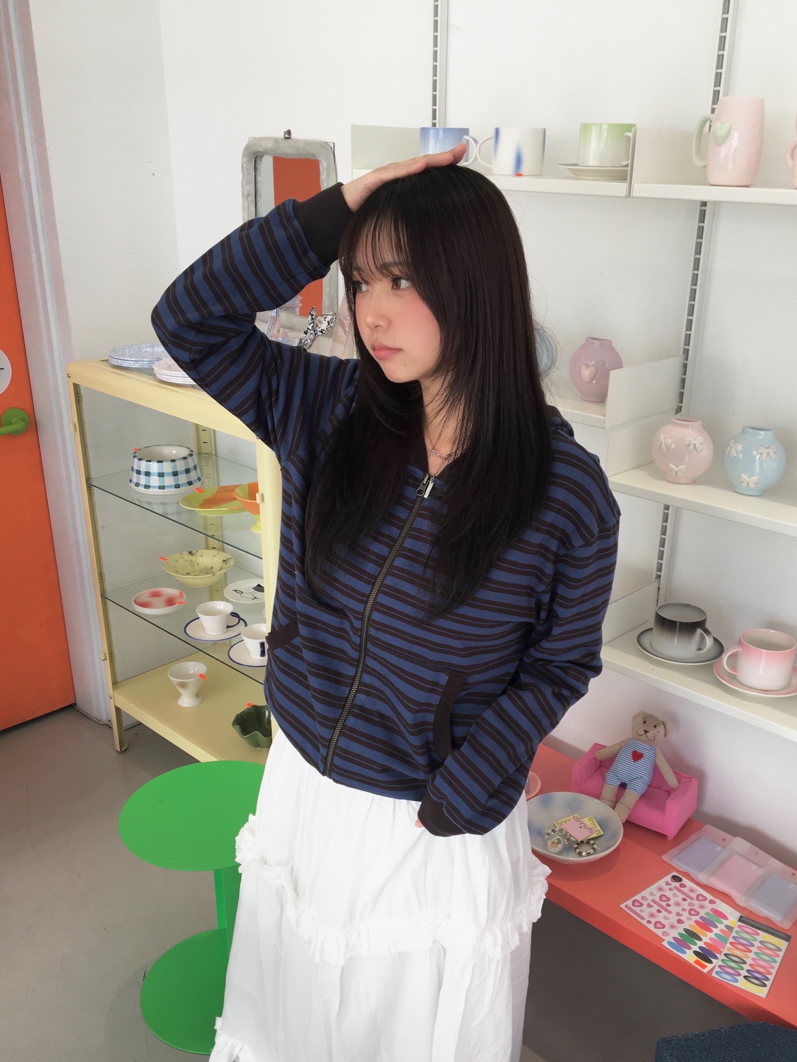 Safarispot Stripe Hoodie Zipup Navy Black, (W) Hysteric Glamour Patch Scratch Mini Boston Bag Black 착용 스타일 - 4