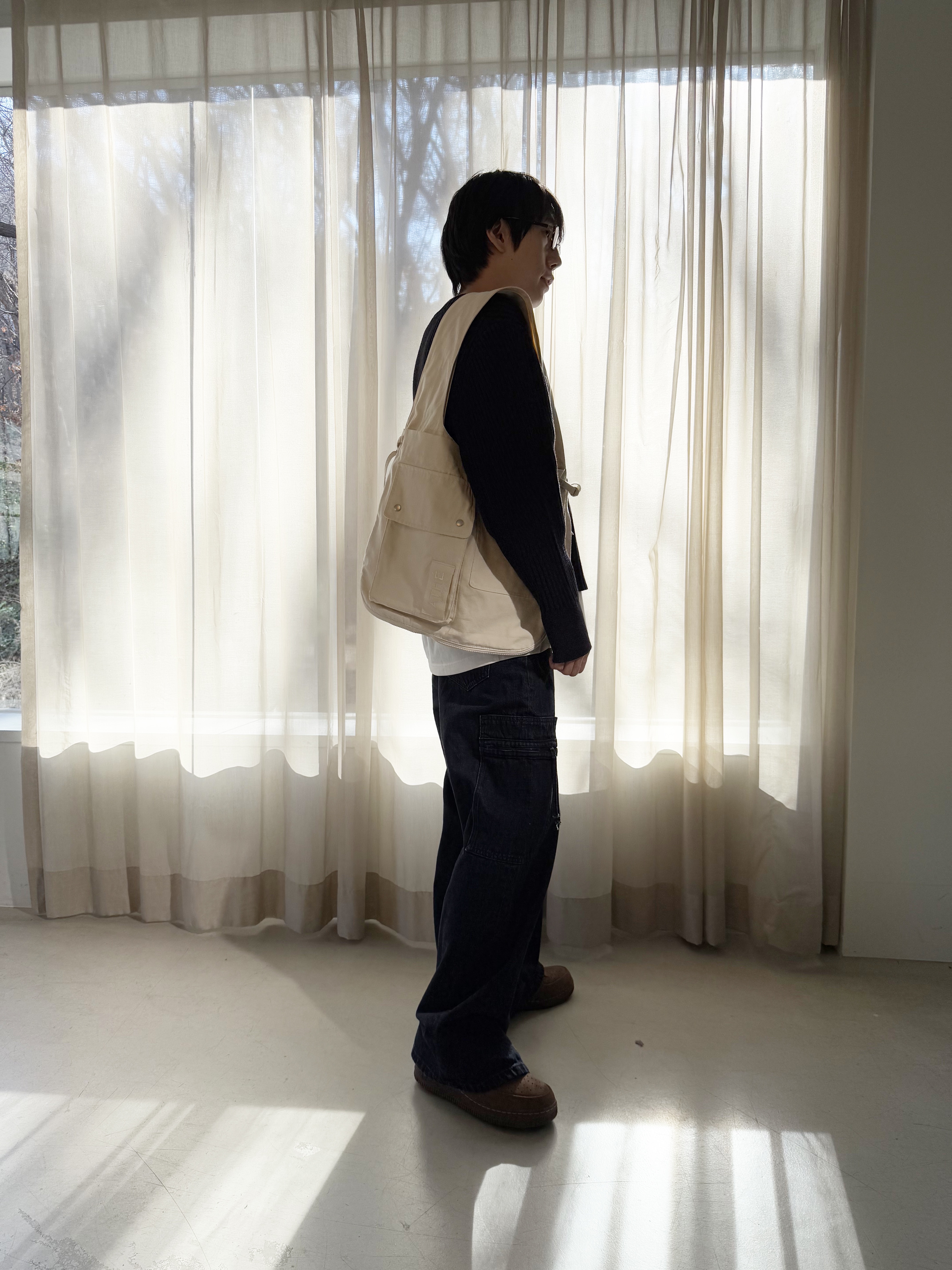 Athe garcon Cotton Multi-Use Vest Bag Ivory, (W) Nike Air Force 1 '07 Cacao Wow 착용 스타일