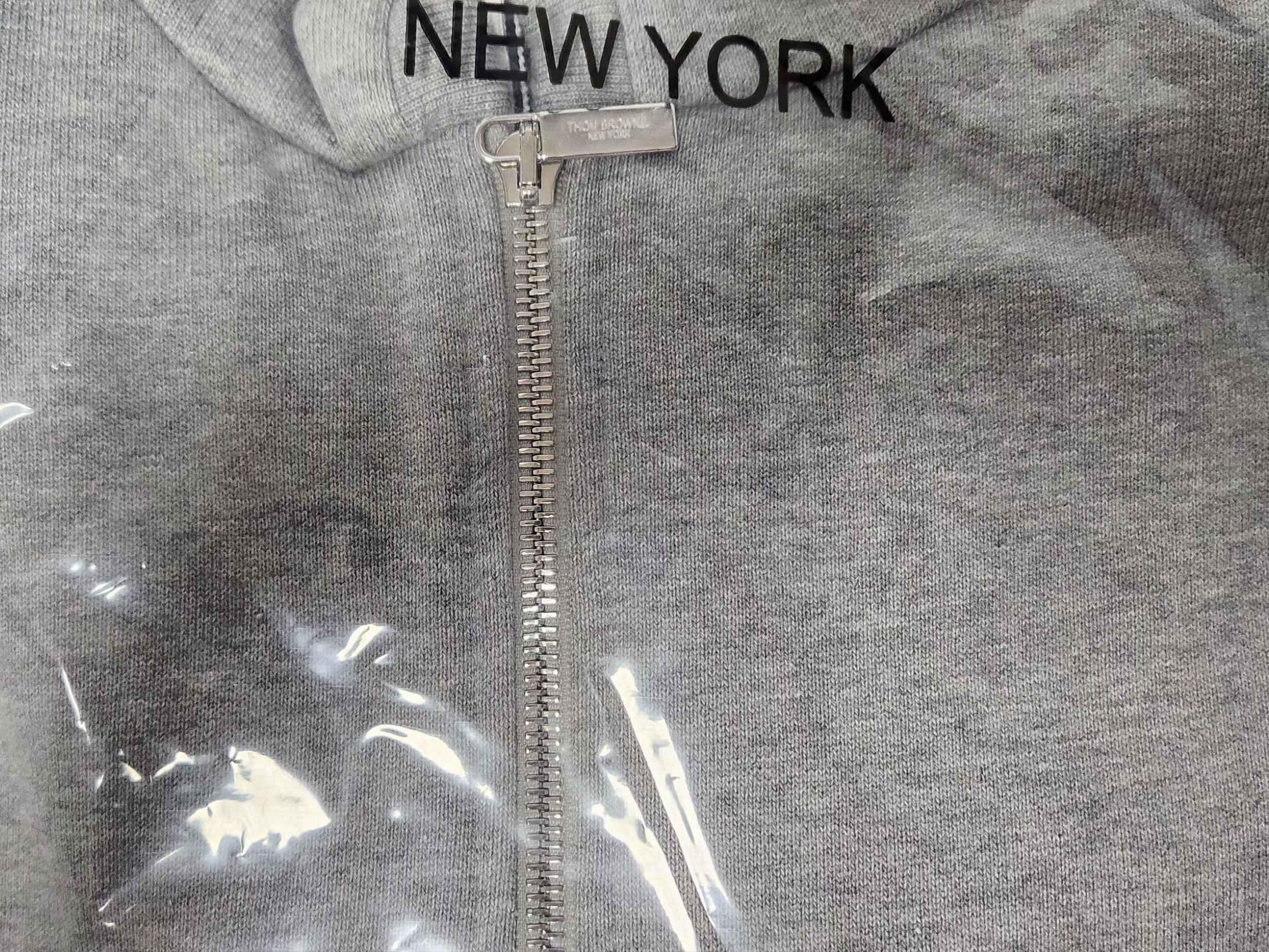 Thom Browne Cotton Loopback Center Back Stripe Zip Hoodie Light Grey 착용 스타일