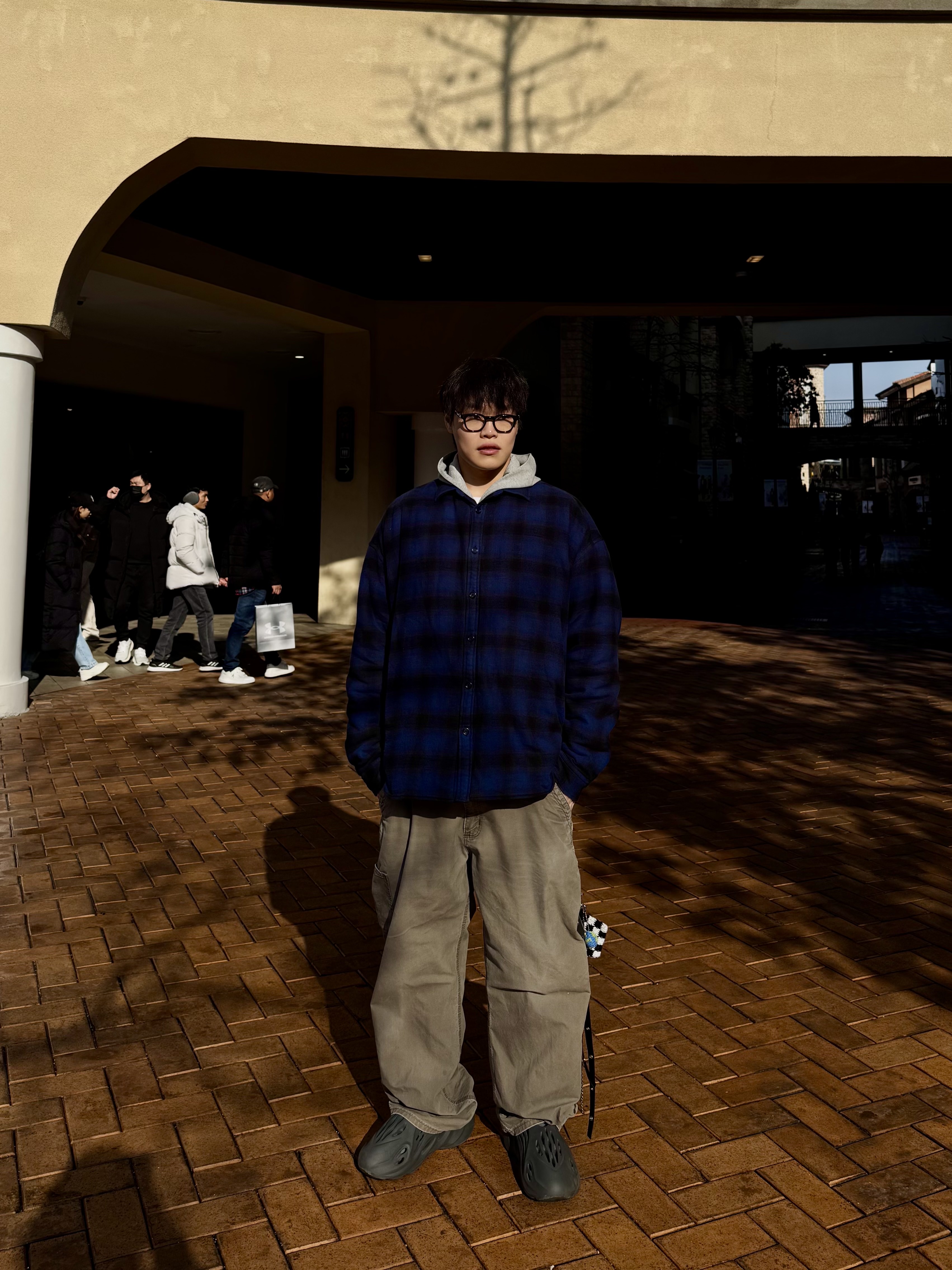 Nonnod Padded Flexible Slub Check Shirts Vintage Blue Purple, Adidas Yeezy Foam RNNR Carbon 착용 스타일 - 1