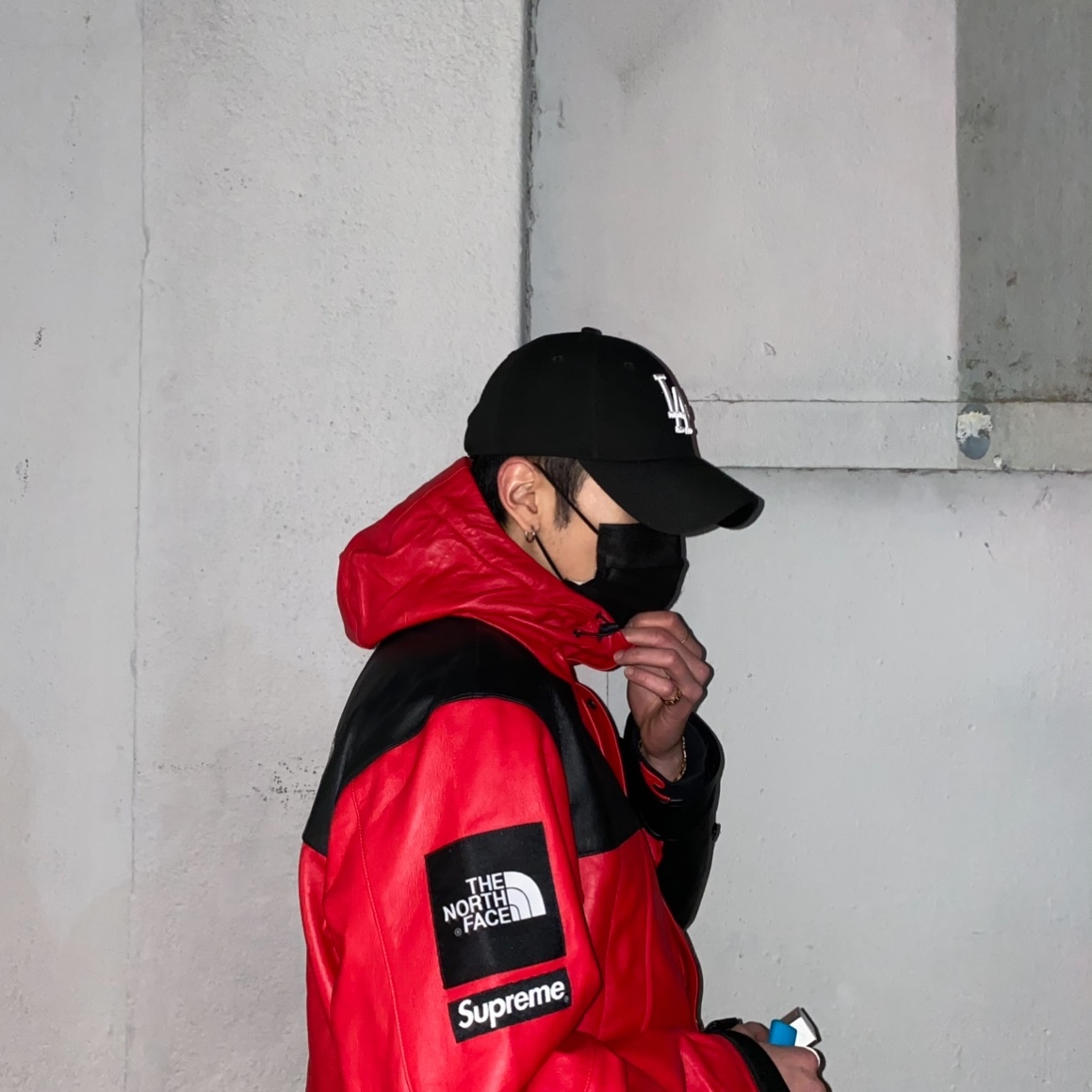 Supreme x The North Face Leather Mountain Parka Red - 18FW 착용 스타일